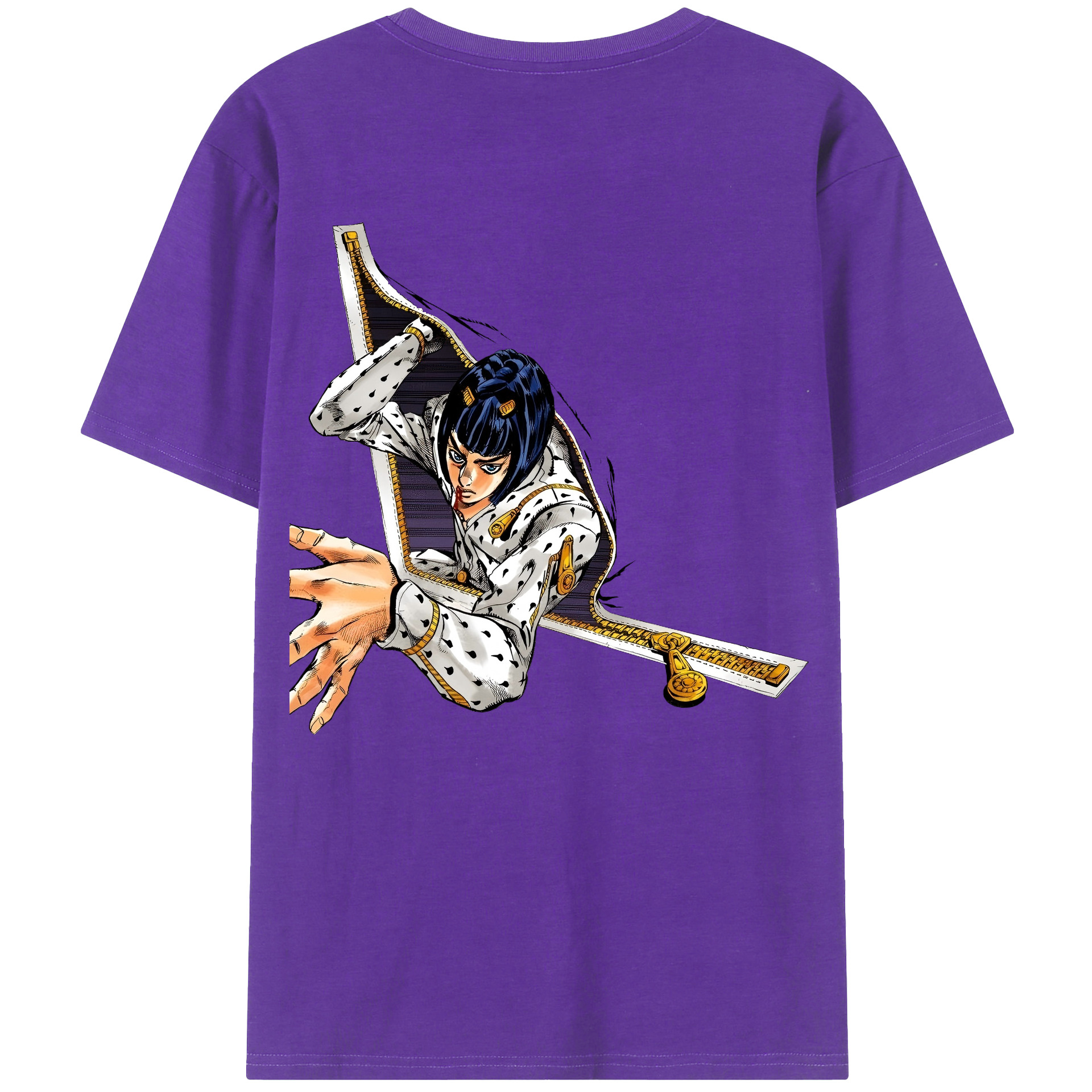 （画像用） ジョジョの奇妙な冒険 ブローノ?ブチャラティ JoJo's Bizarre Adventure Bruno Bucciarati 綿100％ メンズ半袖Tシャツ（バックプリント） 通気性