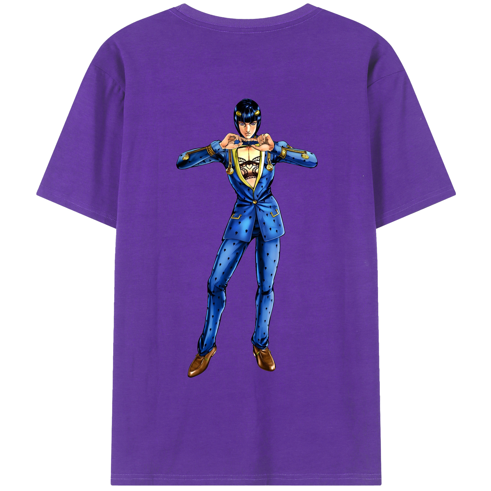 （画像用） ジョジョの奇妙な冒険 ブローノ?ブチャラティ JoJo's Bizarre Adventure Bruno Bucciarati 綿100％ メンズ半袖Tシャツ（バックプリント） 通気性