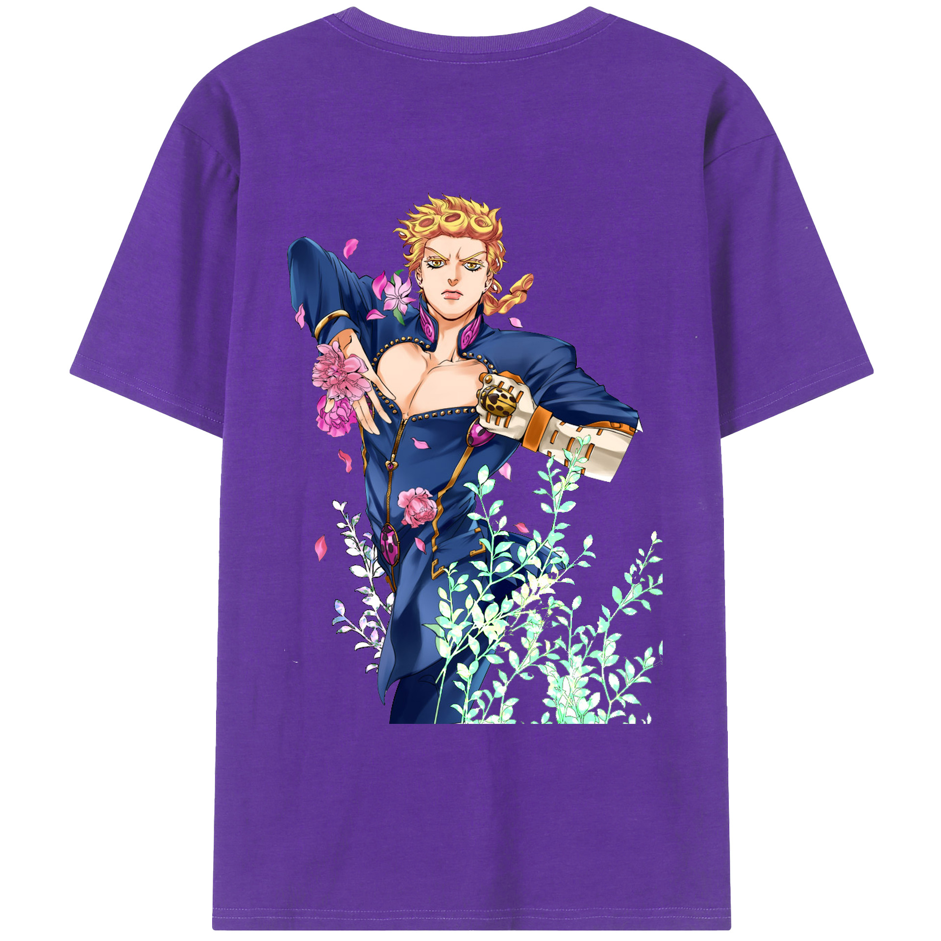 （画像用） ジョジョの奇妙な冒険 ジョルノ?ジョバァーナ JoJo's Bizarre Adventure Giorno Giovanna 綿100％ メンズ半袖Tシャツ（バックプリント） 通気性