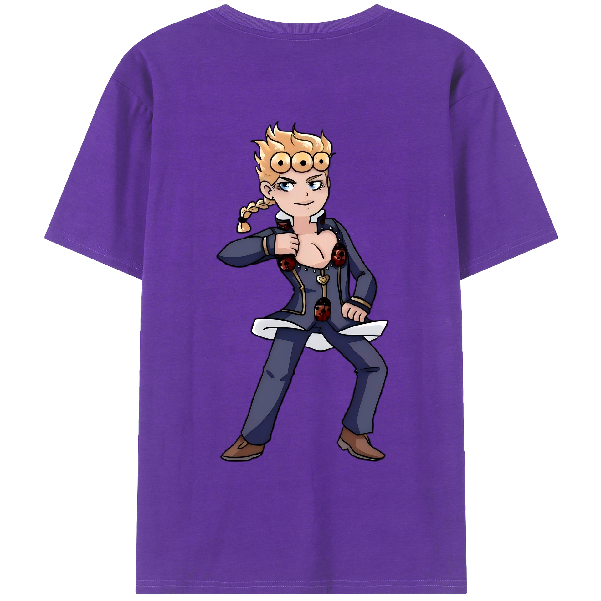 （画像用） ジョジョの奇妙な冒険 ジョルノ?ジョバァーナ JoJo's Bizarre Adventure Giorno Giovanna 綿100％ メンズ半袖Tシャツ（バックプリント） 通気性