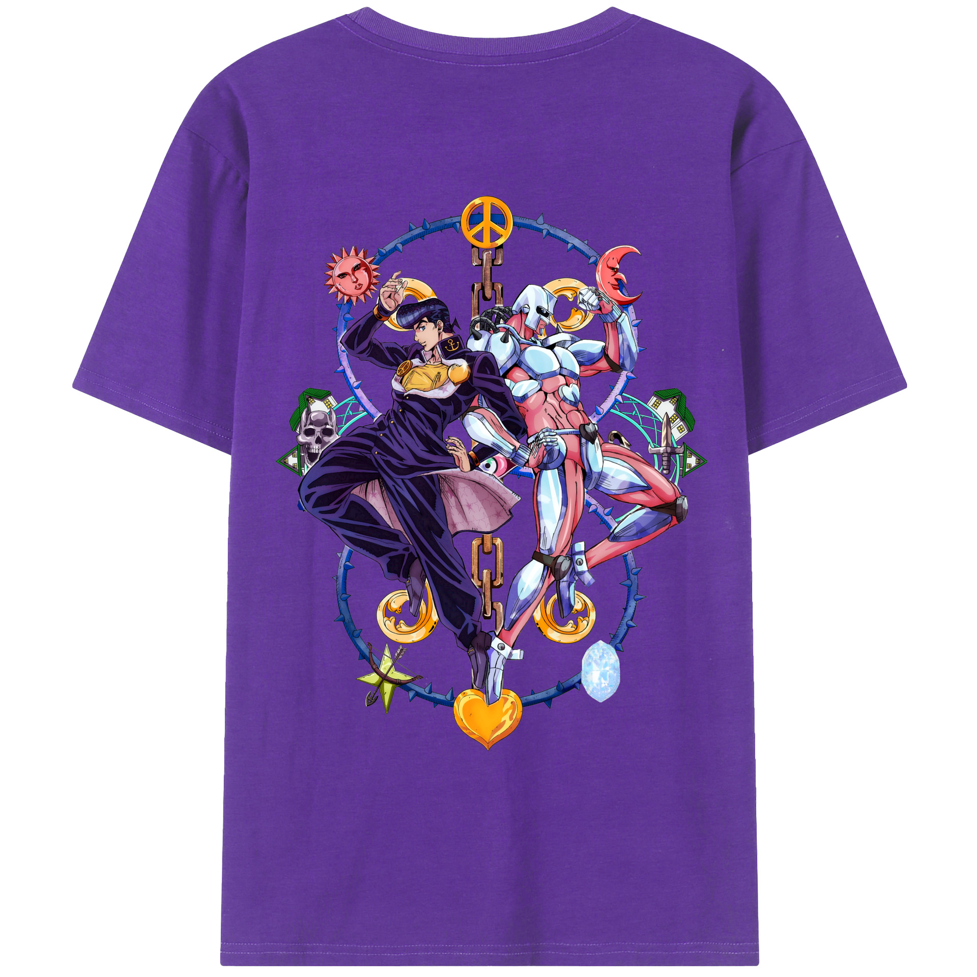 （画像用） ジョジョの奇妙な冒険 ひがしかた じょうすけ JoJo's Bizarre Adventure Higashikata Josuke 綿100％ メンズ半袖Tシャツ（バックプリント） 通気性