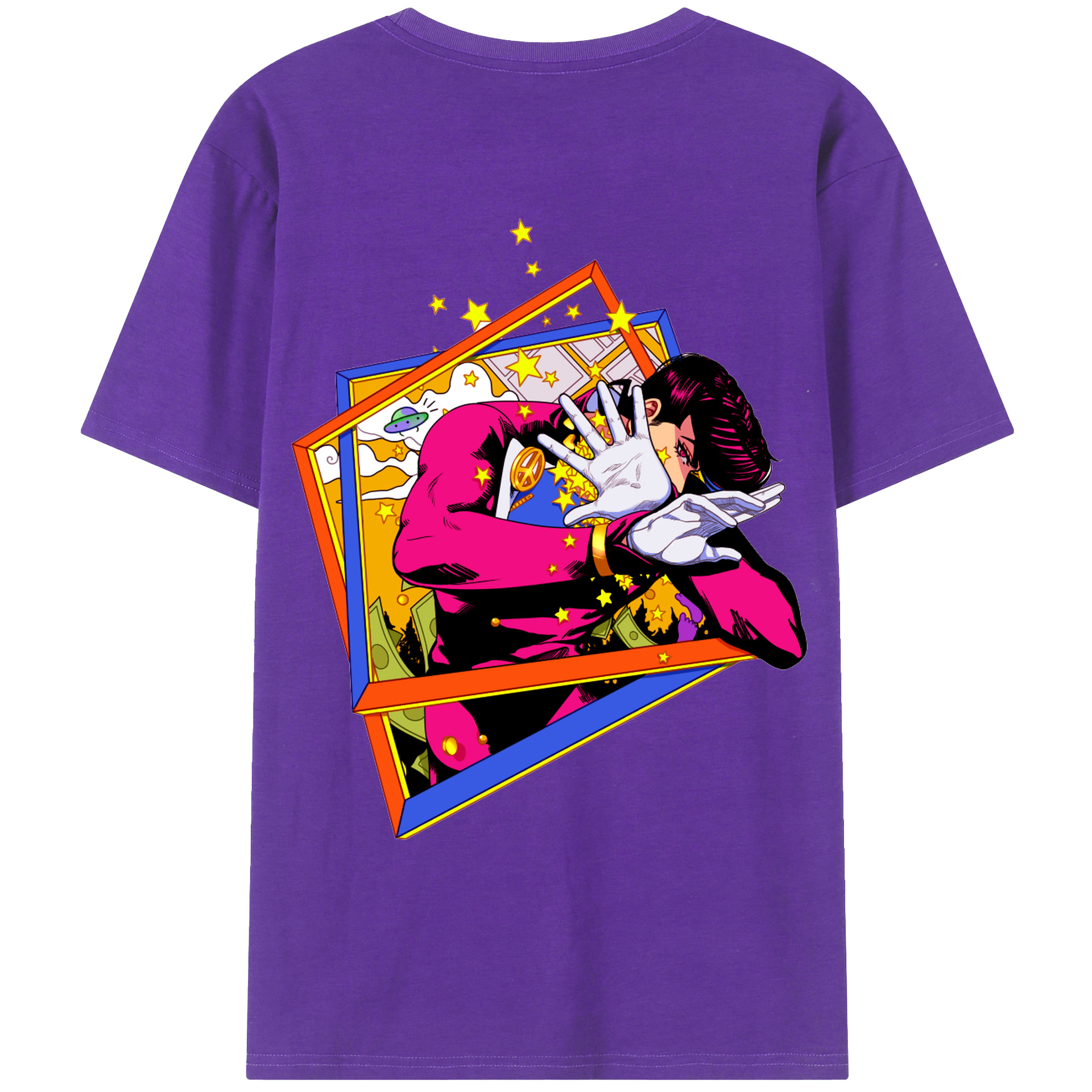 （画像用） ジョジョの奇妙な冒険 ひがしかた じょうすけ JoJo's Bizarre Adventure Higashikata Josuke 綿100％ メンズ半袖Tシャツ（バックプリント） 通気性