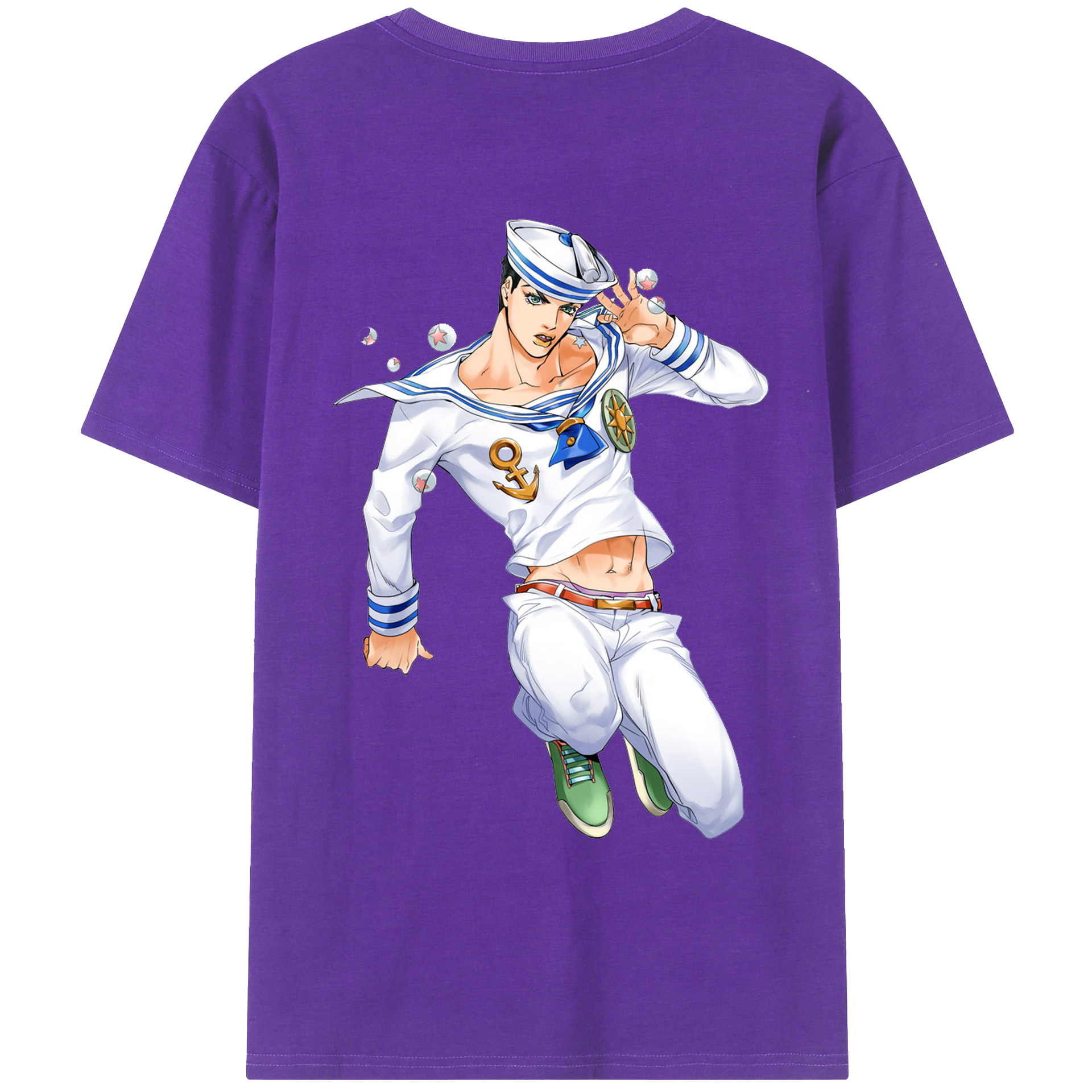 （画像用） ジョジョの奇妙な冒険 東方定助 JoJo's Bizarre Adventure Higashikata Josuke 綿100％ メンズ半袖Tシャツ（バックプリント） 通気性