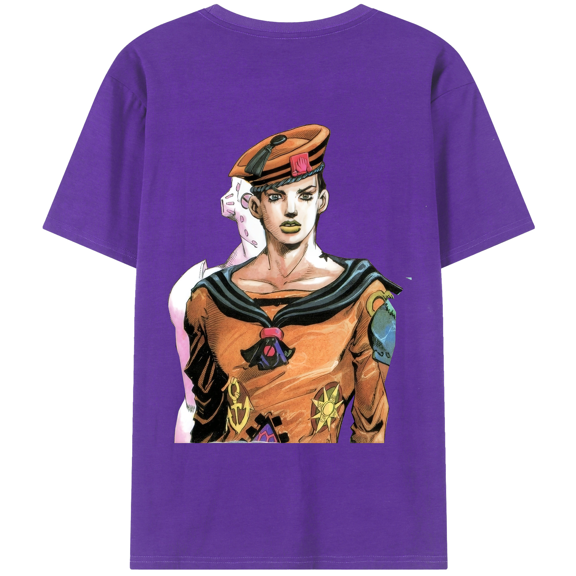 （画像用） ジョジョの奇妙な冒険 東方定助 JoJo's Bizarre Adventure Higashikata Josuke 綿100％ メンズ半袖Tシャツ（バックプリント） 通気性