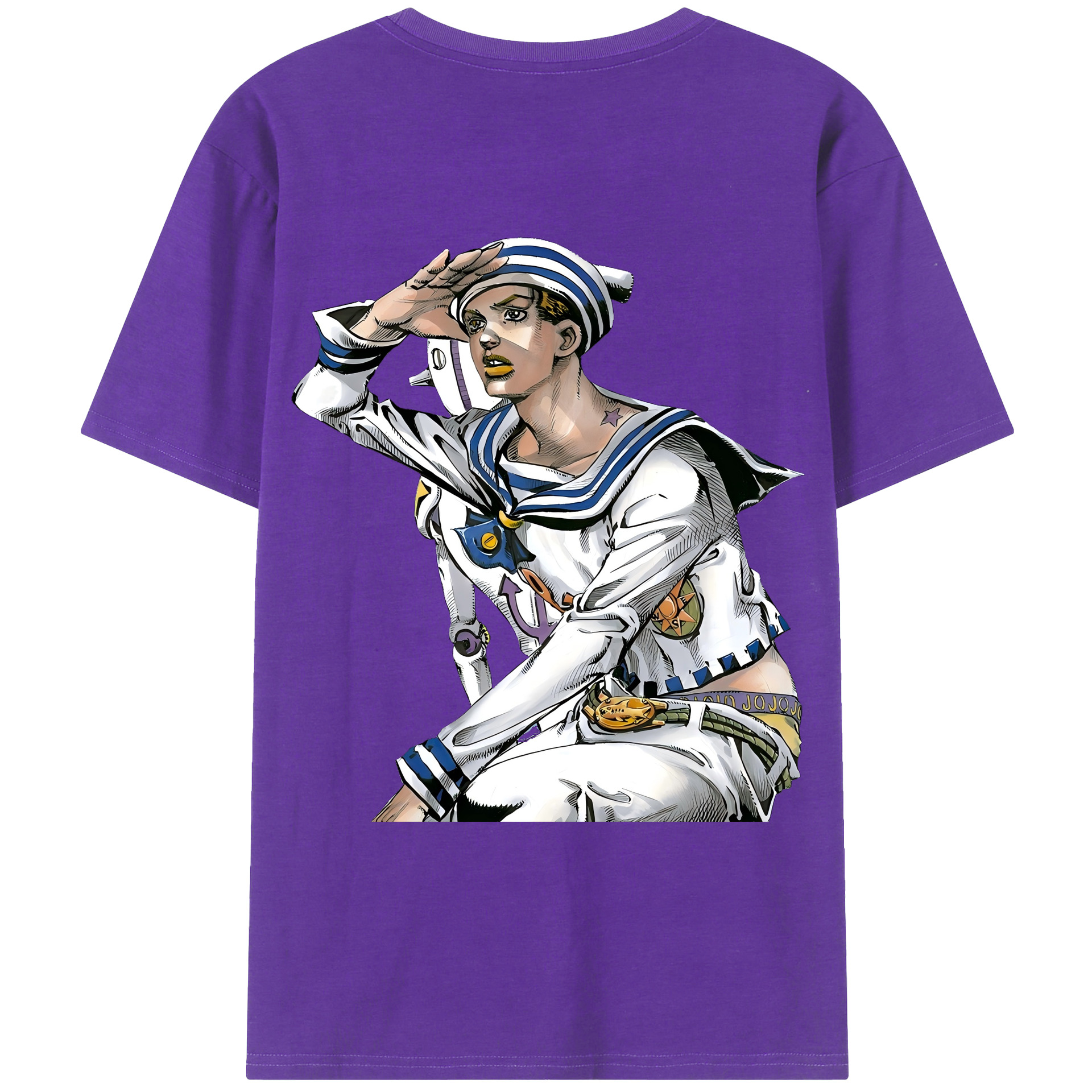 （画像用） ジョジョの奇妙な冒険 東方定助 JoJo's Bizarre Adventure Higashikata Josuke 綿100％ メンズ半袖Tシャツ（バックプリント） 通気性