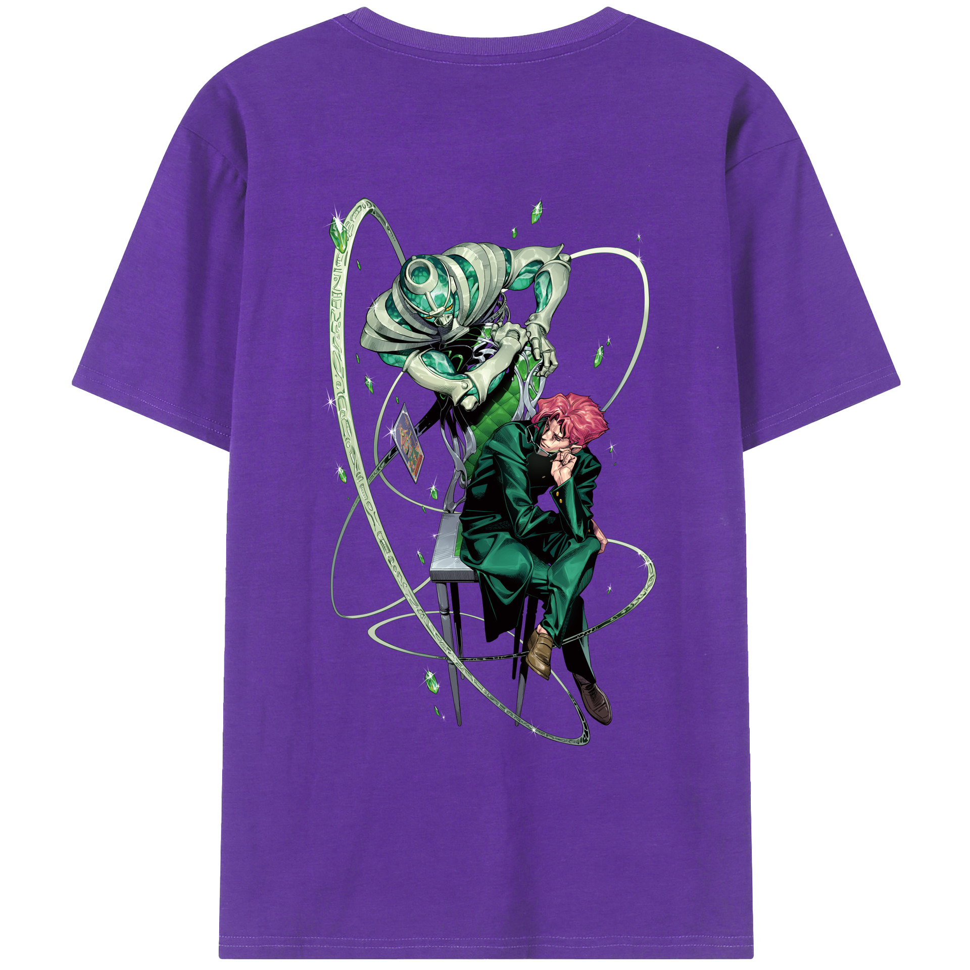 （画像用） ジョジョの奇妙な冒険 花京院 典明（かきょういん のりあき） JoJo's Bizarre Adventure Kakyoin Noriaki 綿100％ メンズ半袖Tシャツ（バックプリント） 通気性