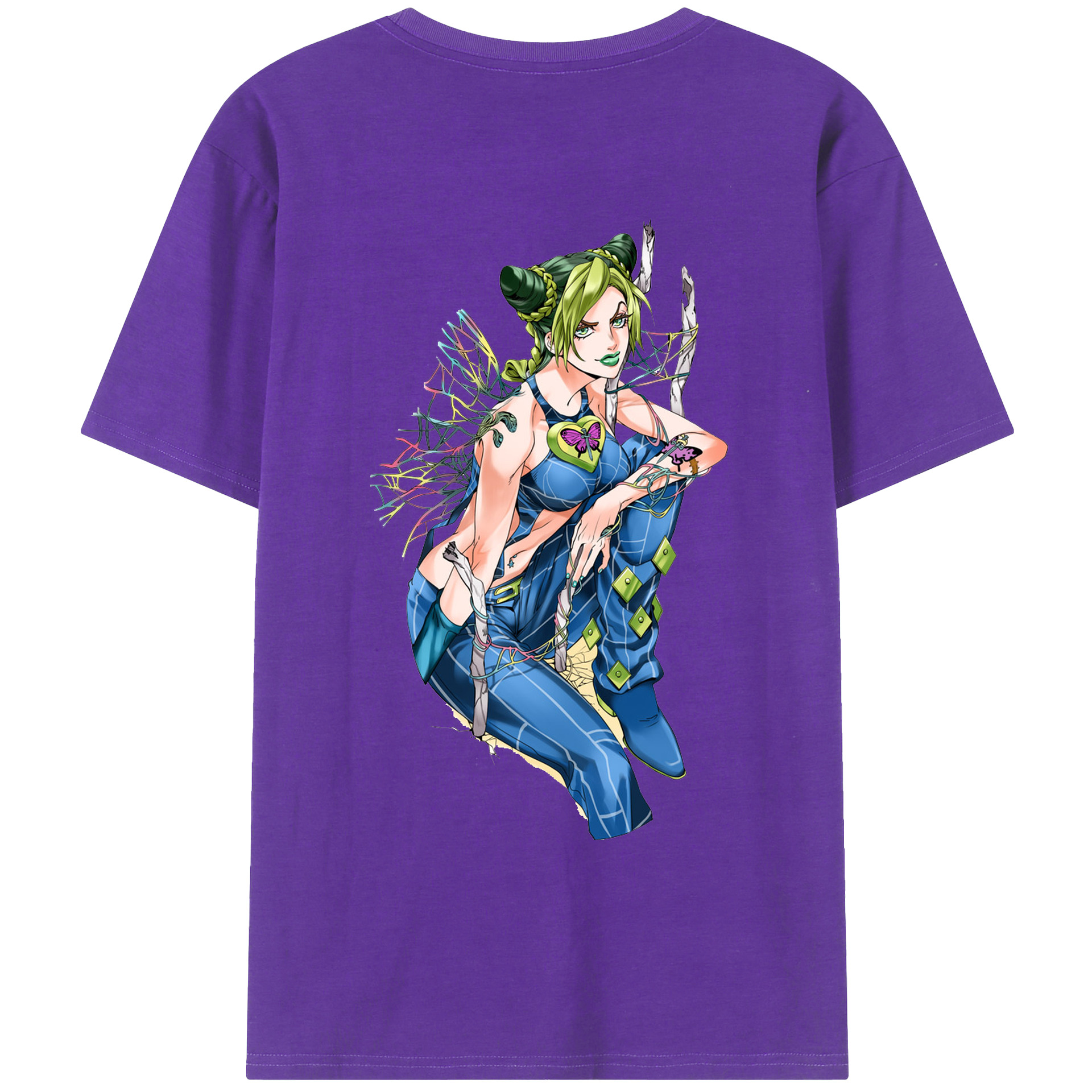 （画像用） "ジョジョの奇妙な冒険 くうじょう ジョリーン JoJo's Bizarre Adventure Jolyne Cujoh " 綿100％ メンズ半袖Tシャツ（バックプリント） 通気性