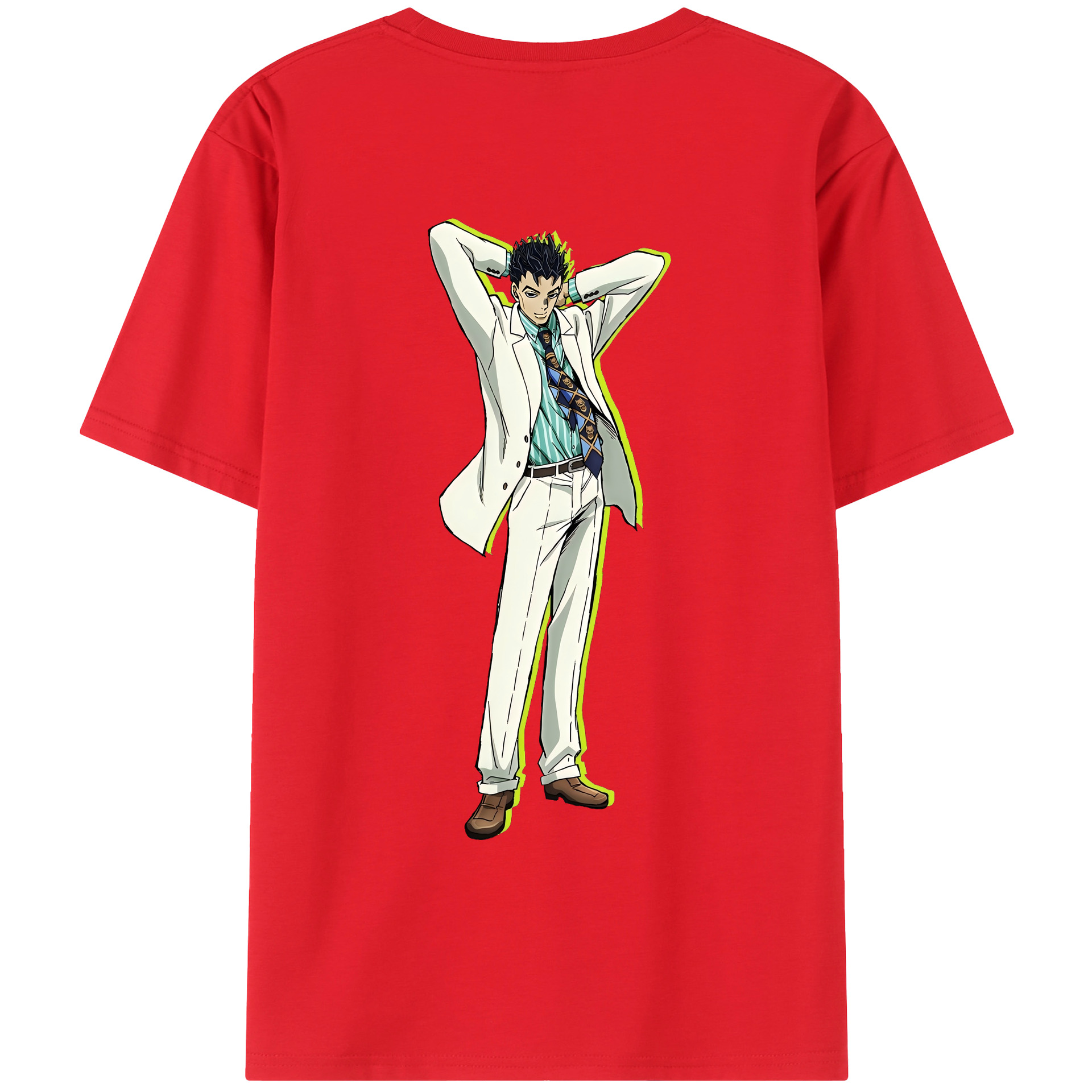 （画像用） ジョジョの奇妙な冒険 きら よしかげ JoJo's Bizarre Adventure Kira Yoshikage 綿100％ メンズ半袖Tシャツ（バックプリント） 通気性