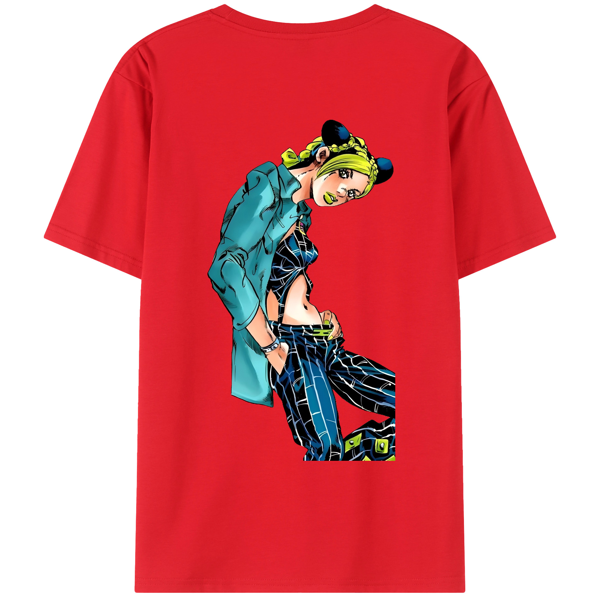 （画像用） "ジョジョの奇妙な冒険 くうじょう ジョリーン JoJo's Bizarre Adventure Jolyne Cujoh " 綿100％ メンズ半袖Tシャツ（バックプリント） 通気性