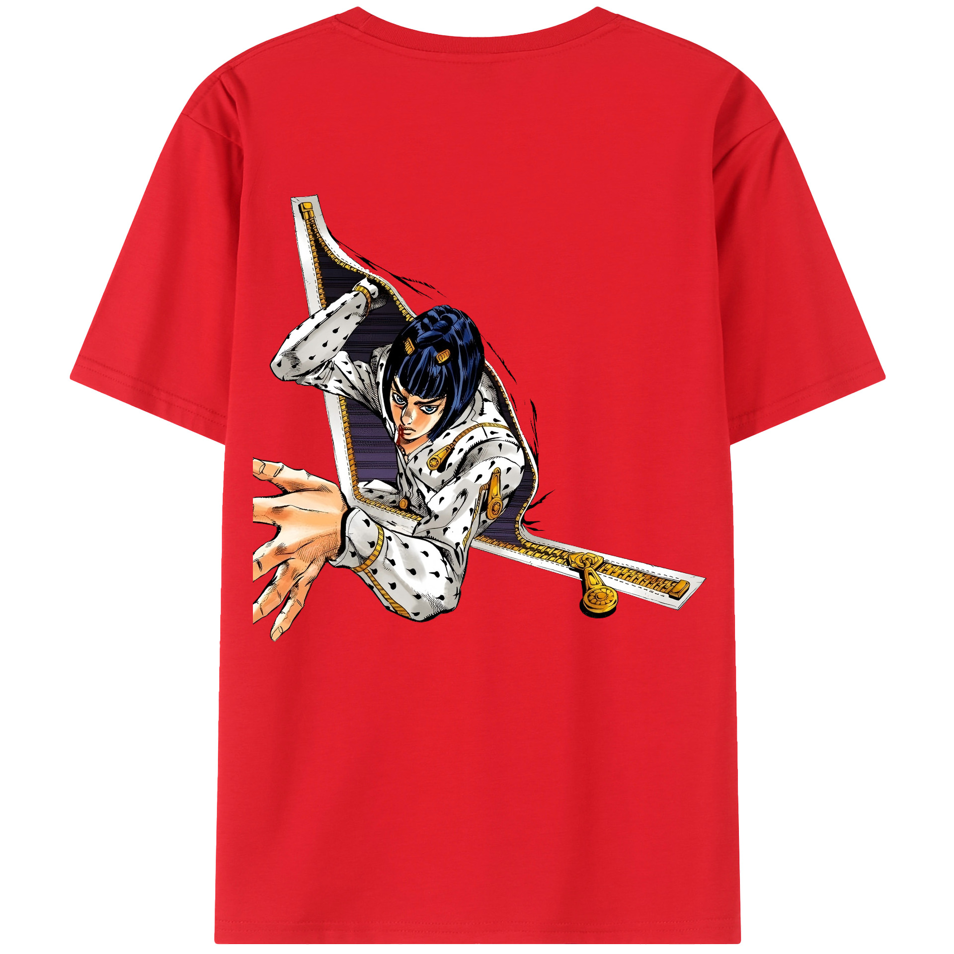 （画像用） ジョジョの奇妙な冒険 ブローノ?ブチャラティ JoJo's Bizarre Adventure Bruno Bucciarati 綿100％ メンズ半袖Tシャツ（バックプリント） 通気性