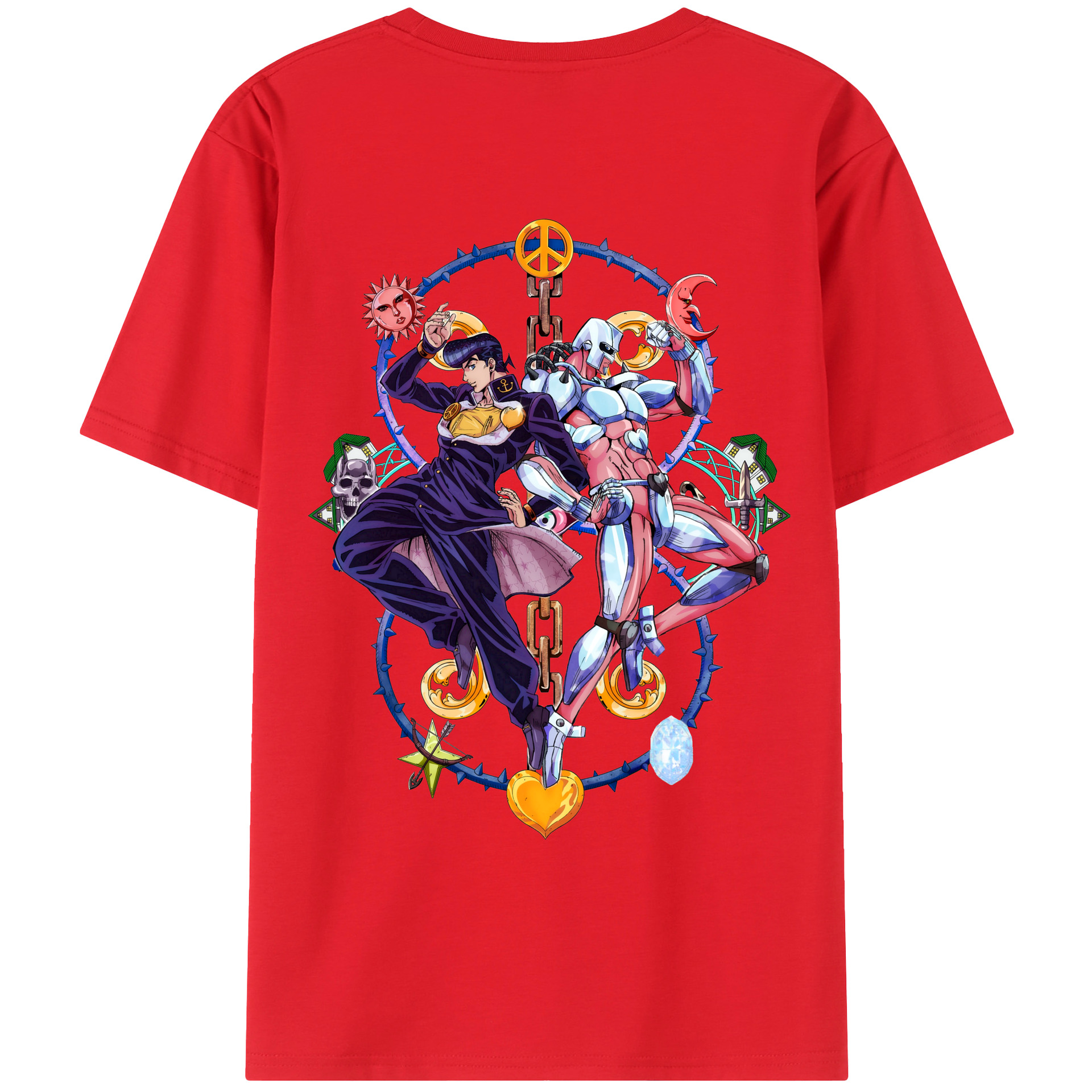 （画像用） ジョジョの奇妙な冒険 ひがしかた じょうすけ JoJo's Bizarre Adventure Higashikata Josuke 綿100％ メンズ半袖Tシャツ（バックプリント） 通気性