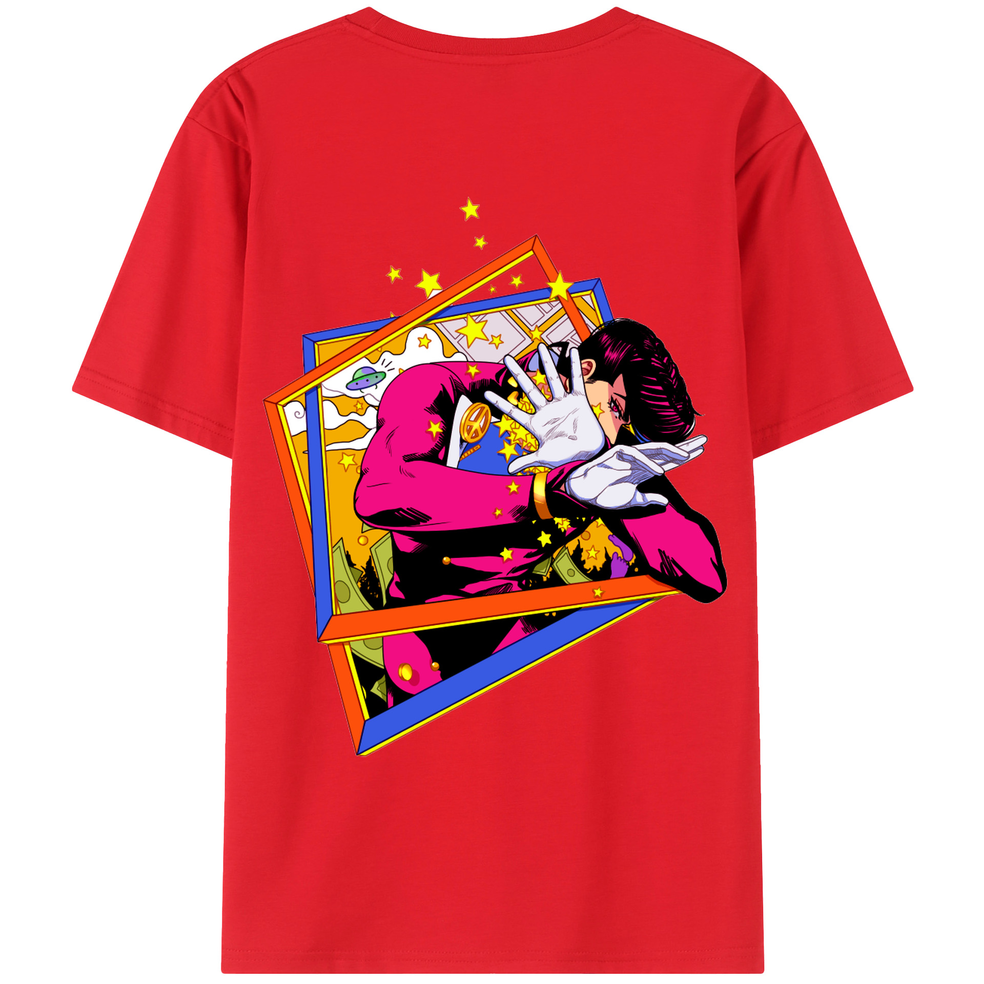 （画像用） ジョジョの奇妙な冒険 ひがしかた じょうすけ JoJo's Bizarre Adventure Higashikata Josuke 綿100％ メンズ半袖Tシャツ（バックプリント） 通気性