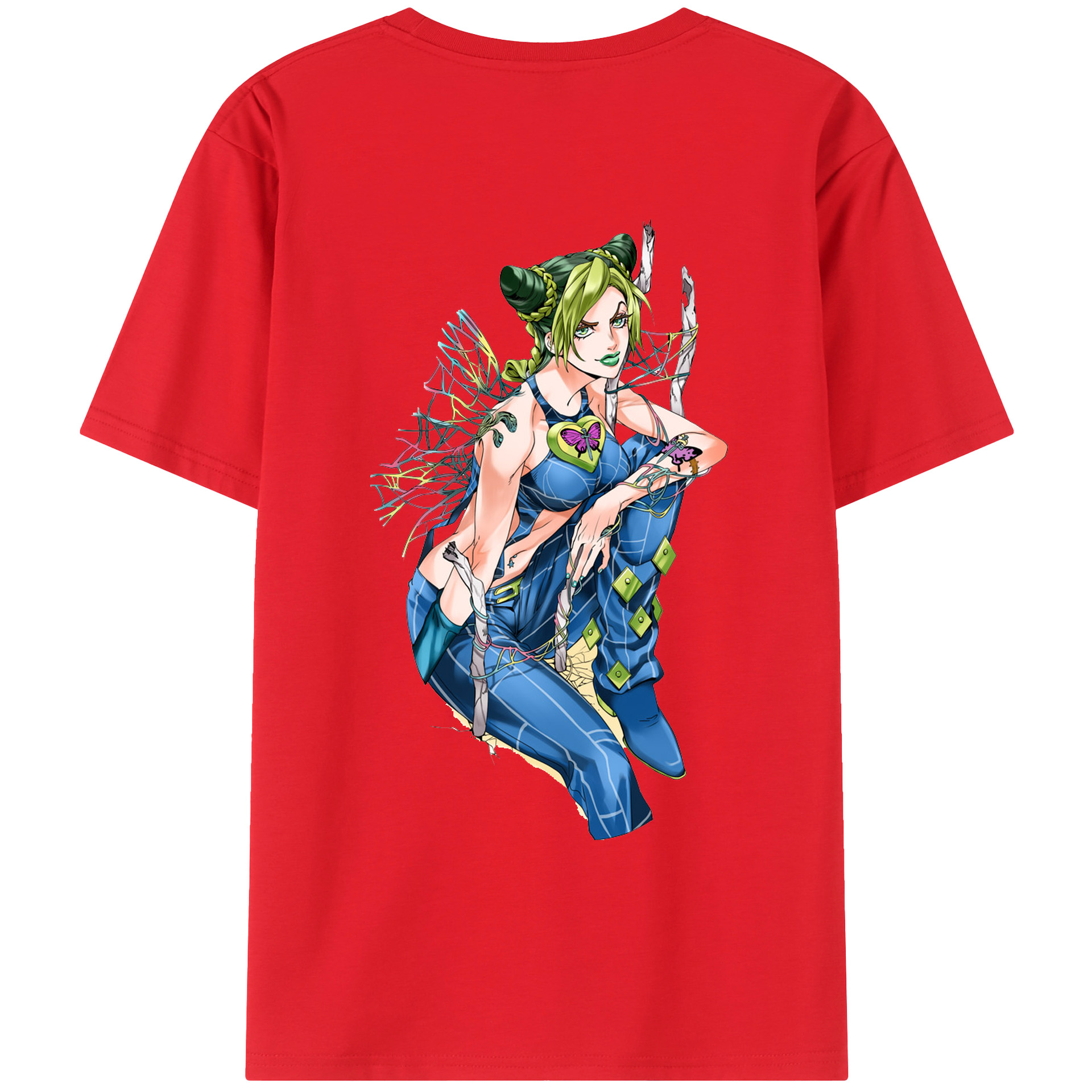 （画像用） "ジョジョの奇妙な冒険 くうじょう ジョリーン JoJo's Bizarre Adventure Jolyne Cujoh " 綿100％ メンズ半袖Tシャツ（バックプリント） 通気性