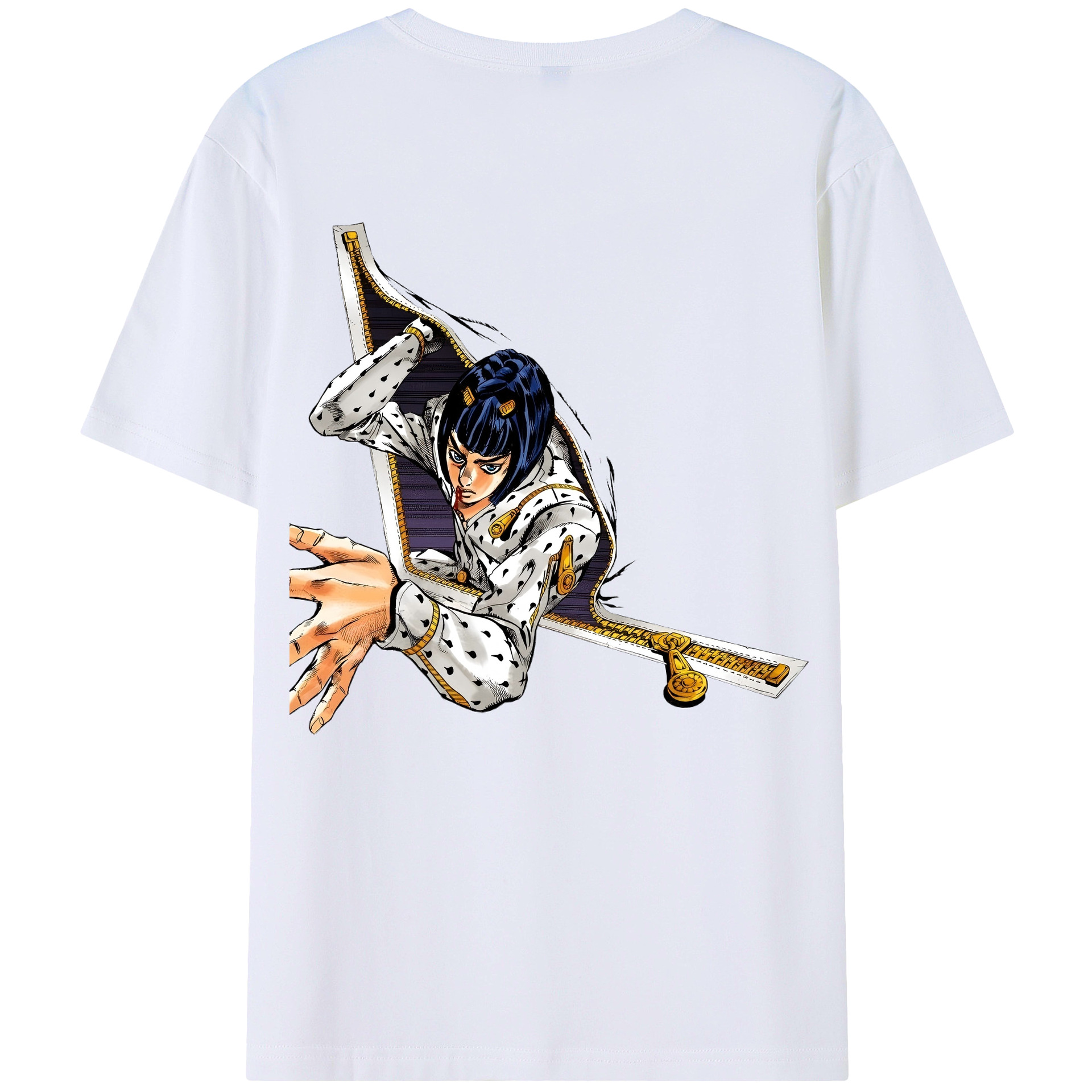 （画像用） ジョジョの奇妙な冒険 ブローノ?ブチャラティ JoJo's Bizarre Adventure Bruno Bucciarati 綿100％ メンズ半袖Tシャツ（バックプリント） 通気性