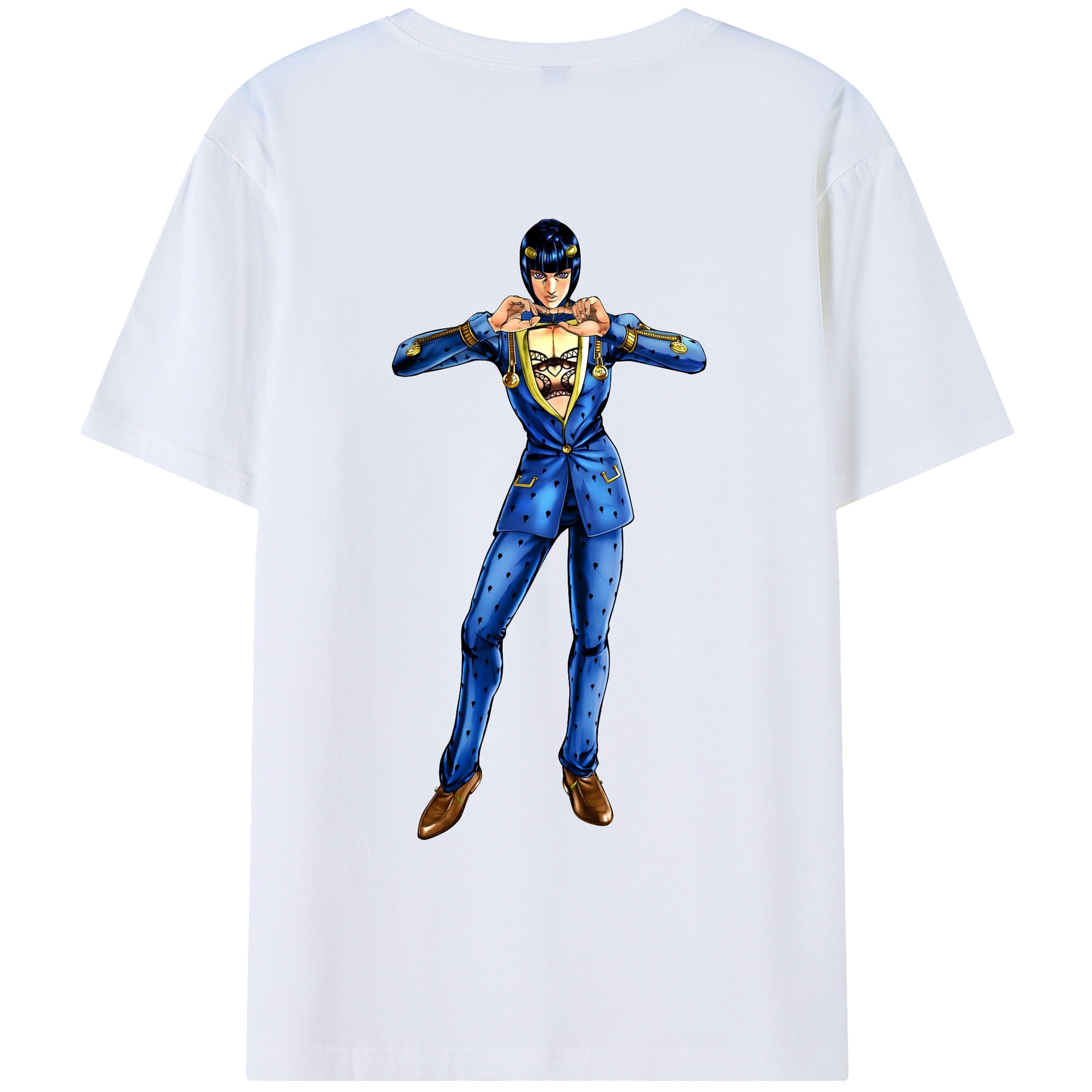 （画像用） ジョジョの奇妙な冒険 ブローノ?ブチャラティ JoJo's Bizarre Adventure Bruno Bucciarati 綿100％ メンズ半袖Tシャツ（バックプリント） 通気性