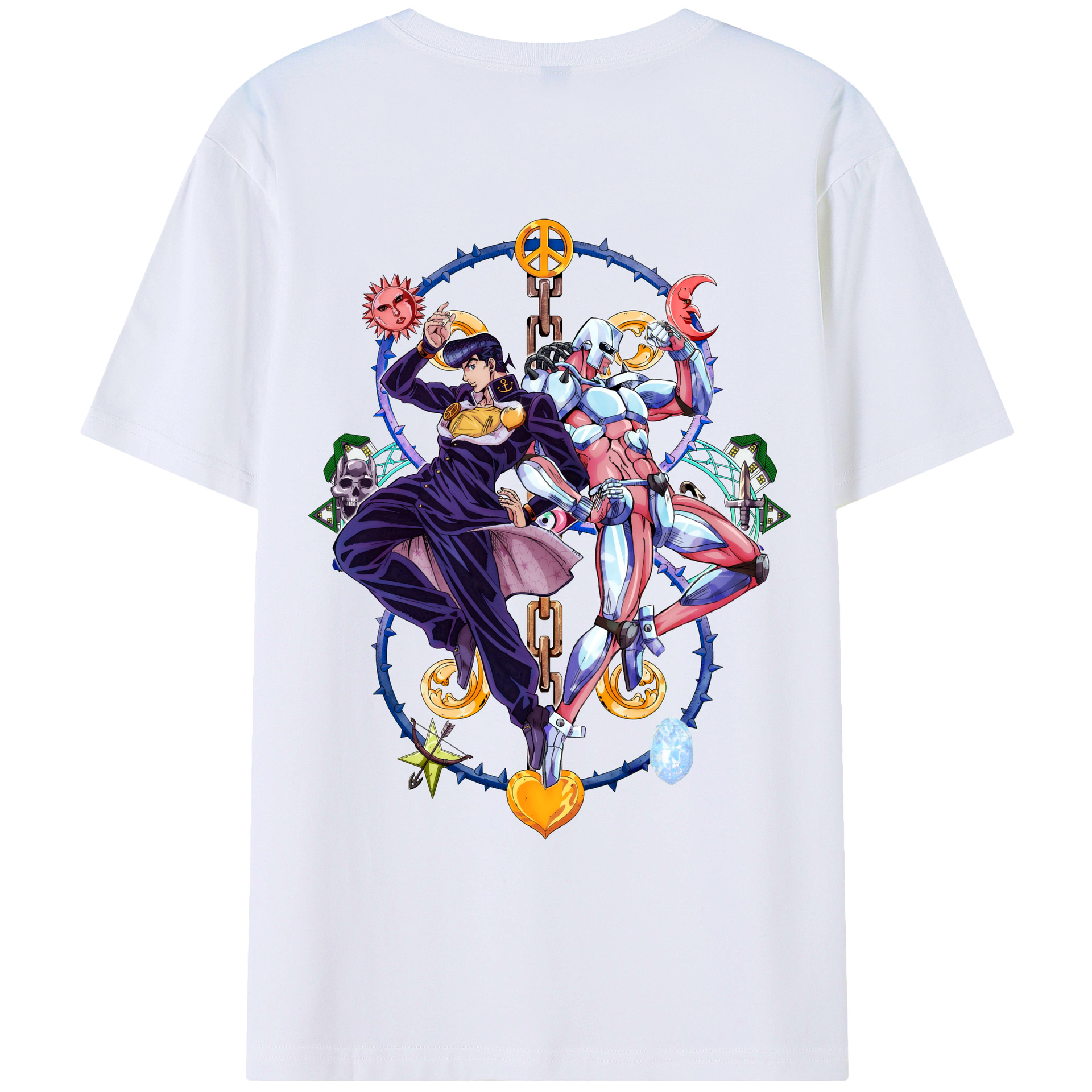（画像用） ジョジョの奇妙な冒険 ひがしかた じょうすけ JoJo's Bizarre Adventure Higashikata Josuke 綿100％ メンズ半袖Tシャツ（バックプリント） 通気性
