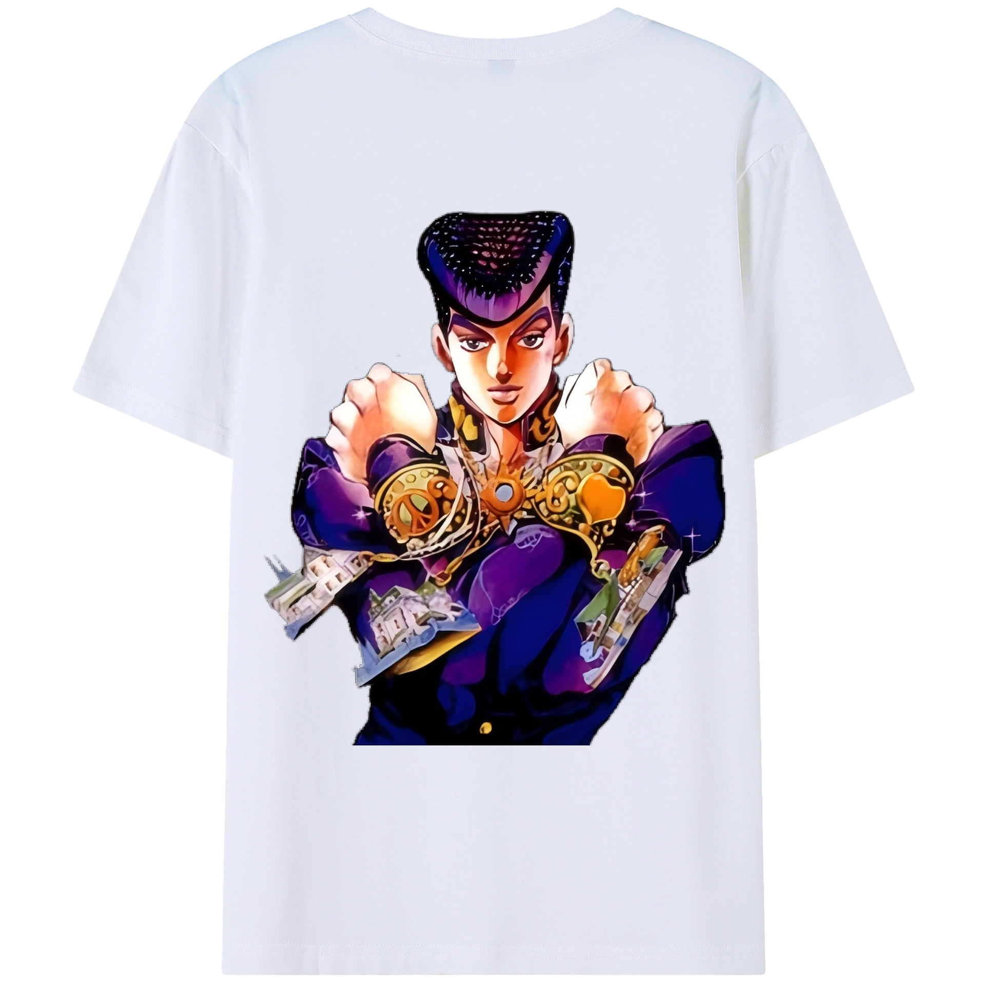 （画像用） ジョジョの奇妙な冒険 ひがしかた じょうすけ JoJo's Bizarre Adventure Higashikata Josuke 綿100％ メンズ半袖Tシャツ（バックプリント） 通気性