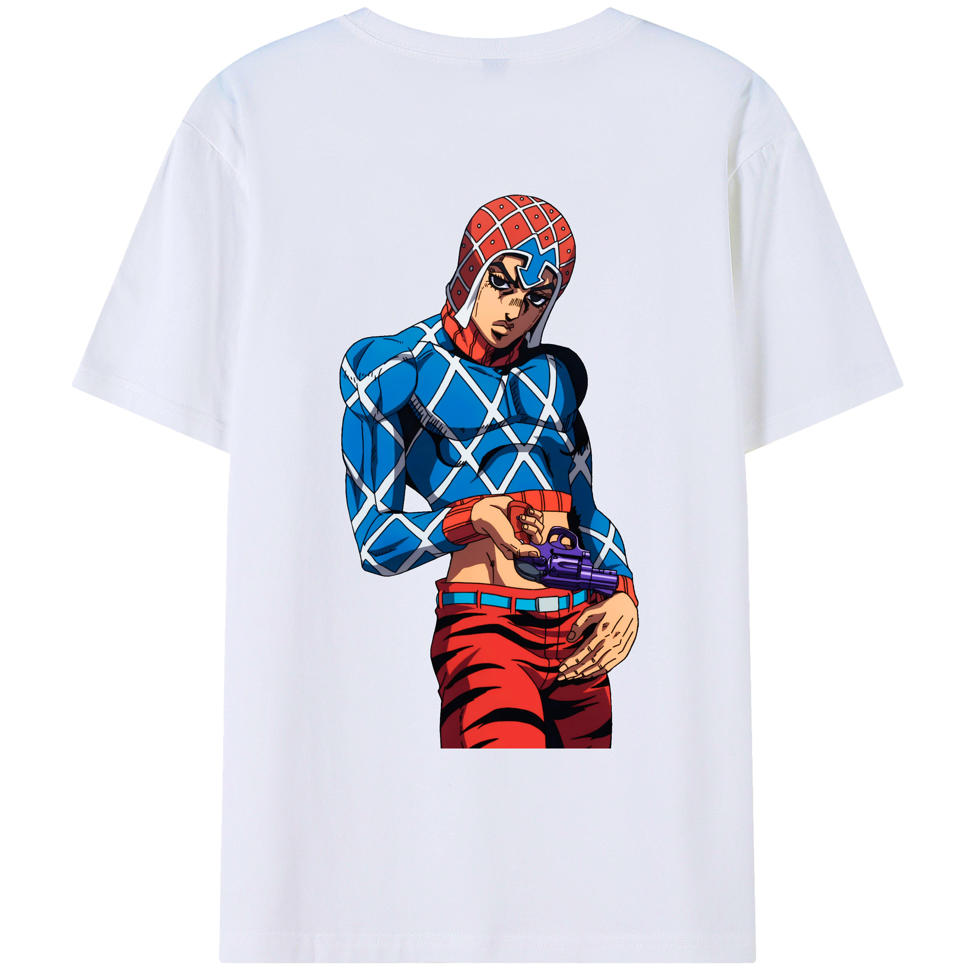 （画像用） ジョジョの奇妙な冒険 グイード?ミスタ JoJo's Bizarre Adventure Guido Mista 綿100％ メンズ半袖Tシャツ（バックプリント） 通気性
