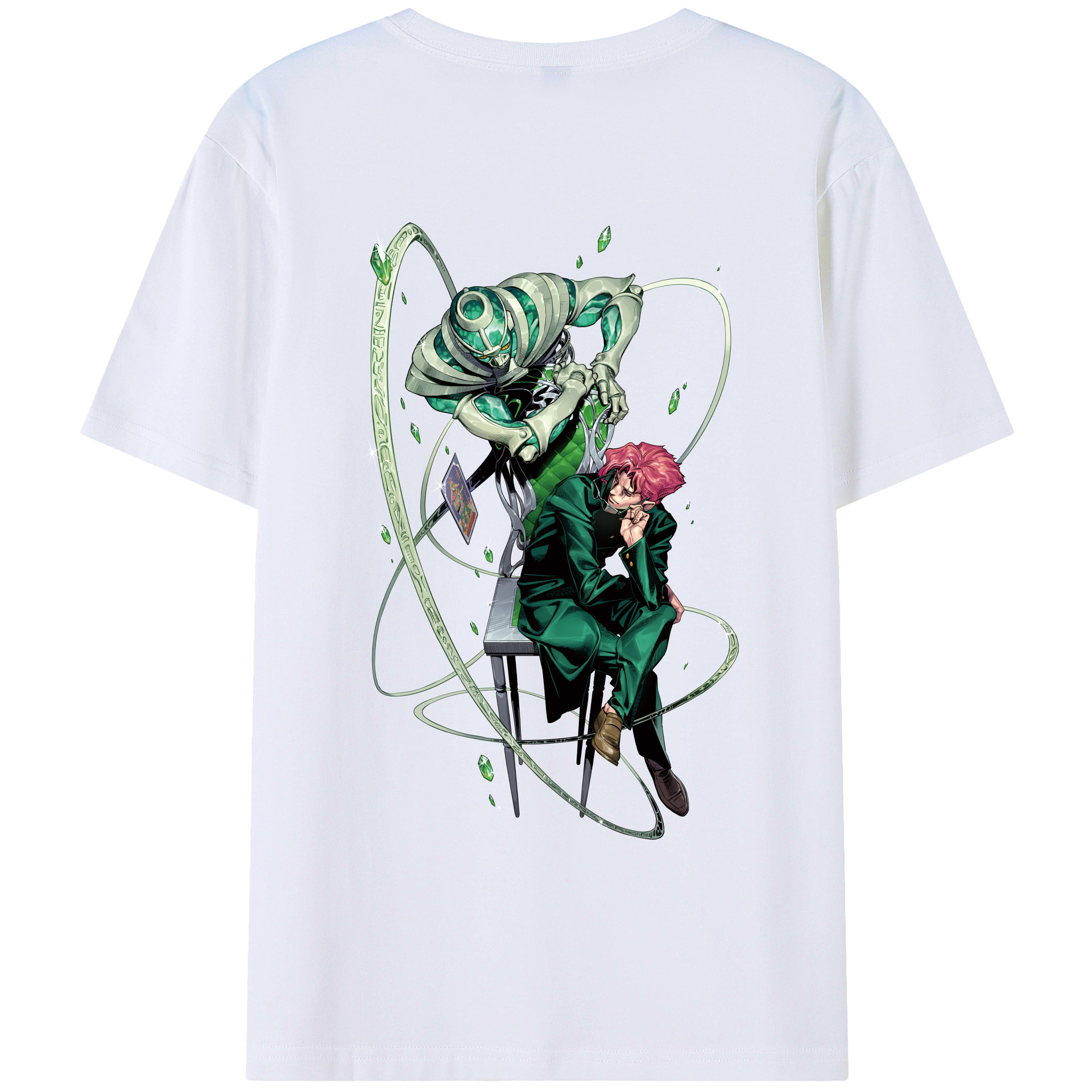 （画像用） ジョジョの奇妙な冒険 花京院 典明（かきょういん のりあき） JoJo's Bizarre Adventure Kakyoin Noriaki 綿100％ メンズ半袖Tシャツ（バックプリント） 通気性