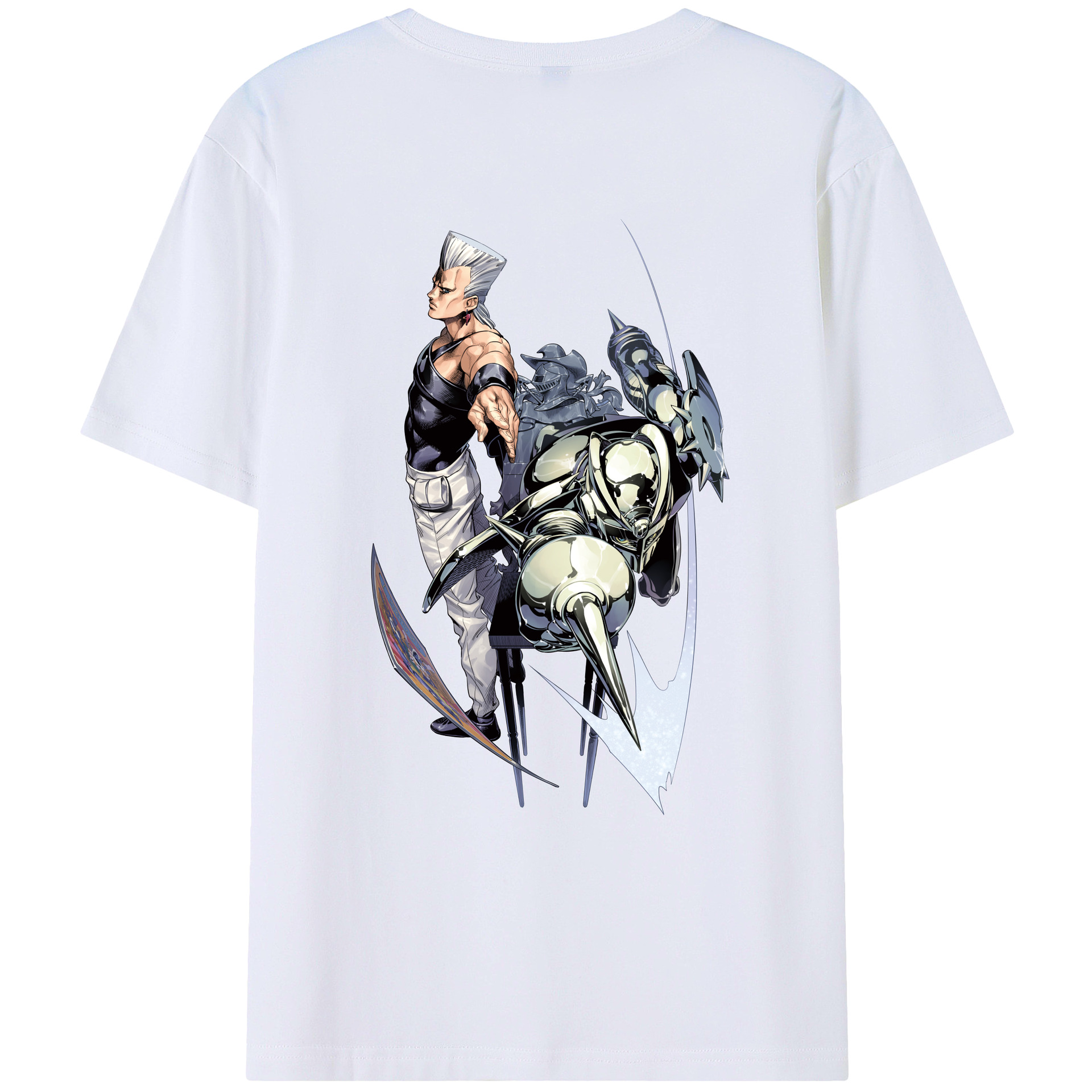 （画像用） ジョジョの奇妙な冒険 ジャン＝ピエール?ポルナレフ JoJo's Bizarre Adventure Jan Pierre Polnareff 綿100％ メンズ半袖Tシャツ（バックプリント） 通気性