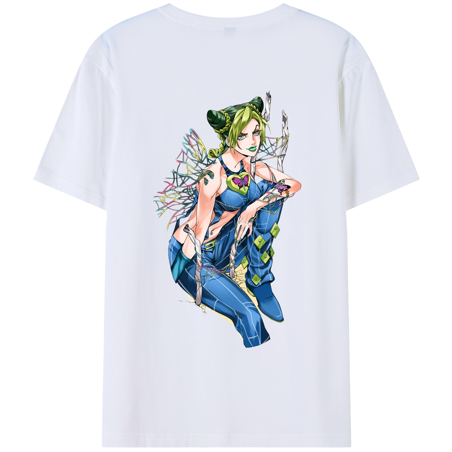 （画像用） "ジョジョの奇妙な冒険 くうじょう ジョリーン JoJo's Bizarre Adventure Jolyne Cujoh " 綿100％ メンズ半袖Tシャツ（バックプリント） 通気性