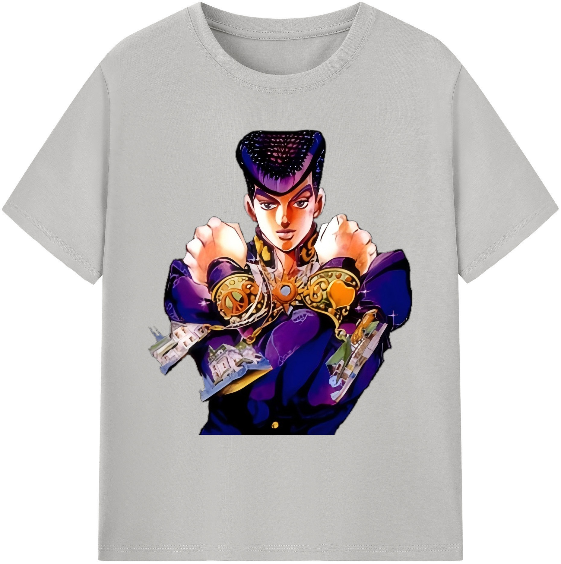 （画像用） ジョジョの奇妙な冒険 ひがしかた じょうすけ JoJo's Bizarre Adventure Higashikata Josuke 綿100％ メンズ半袖Tシャツ｜肌触りやわらか＆通気性