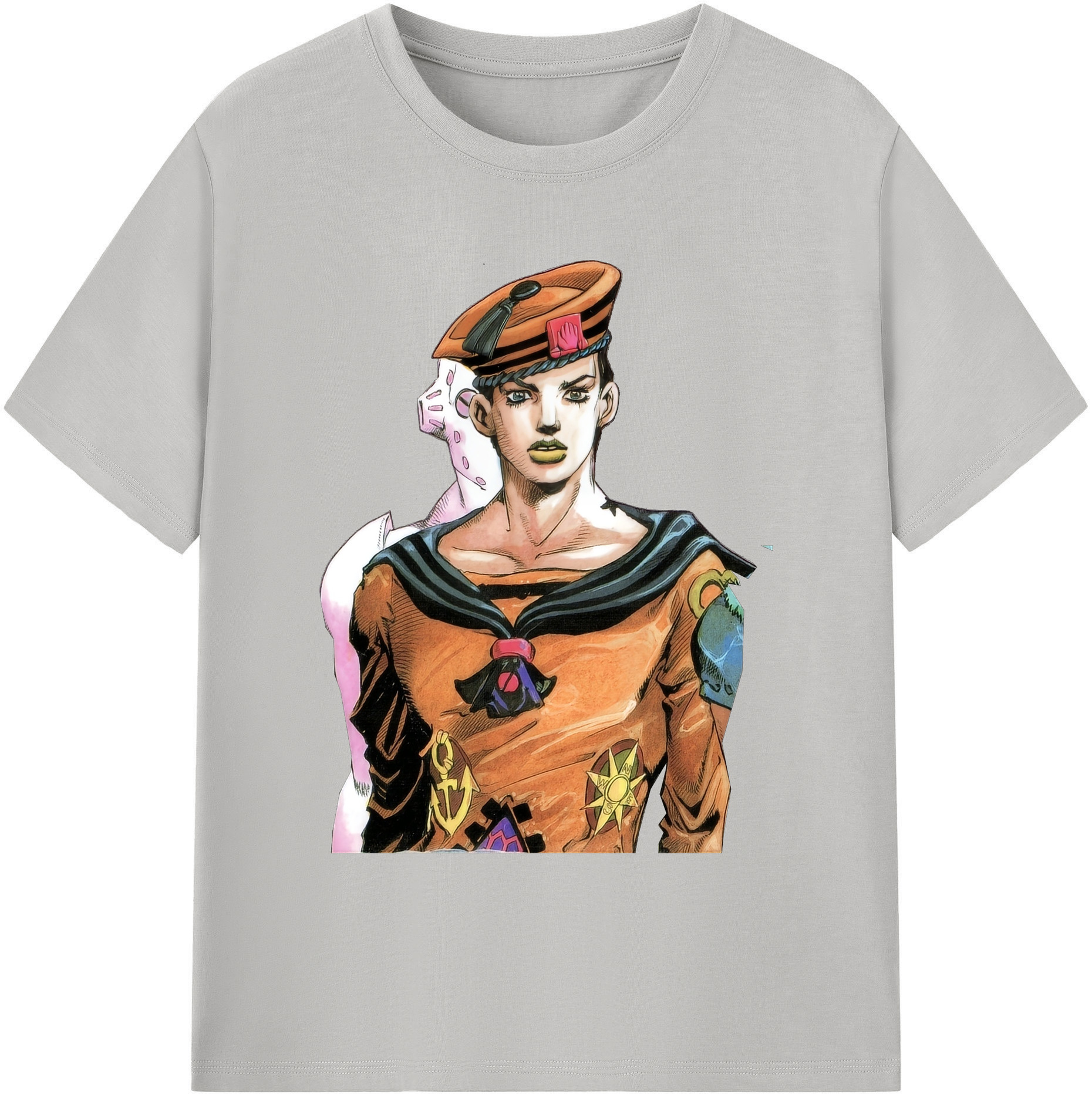 （画像用） ジョジョの奇妙な冒険 東方定助 JoJo's Bizarre Adventure Higashikata Josuke 綿100％ メンズ半袖Tシャツ｜肌触りやわらか＆通気性