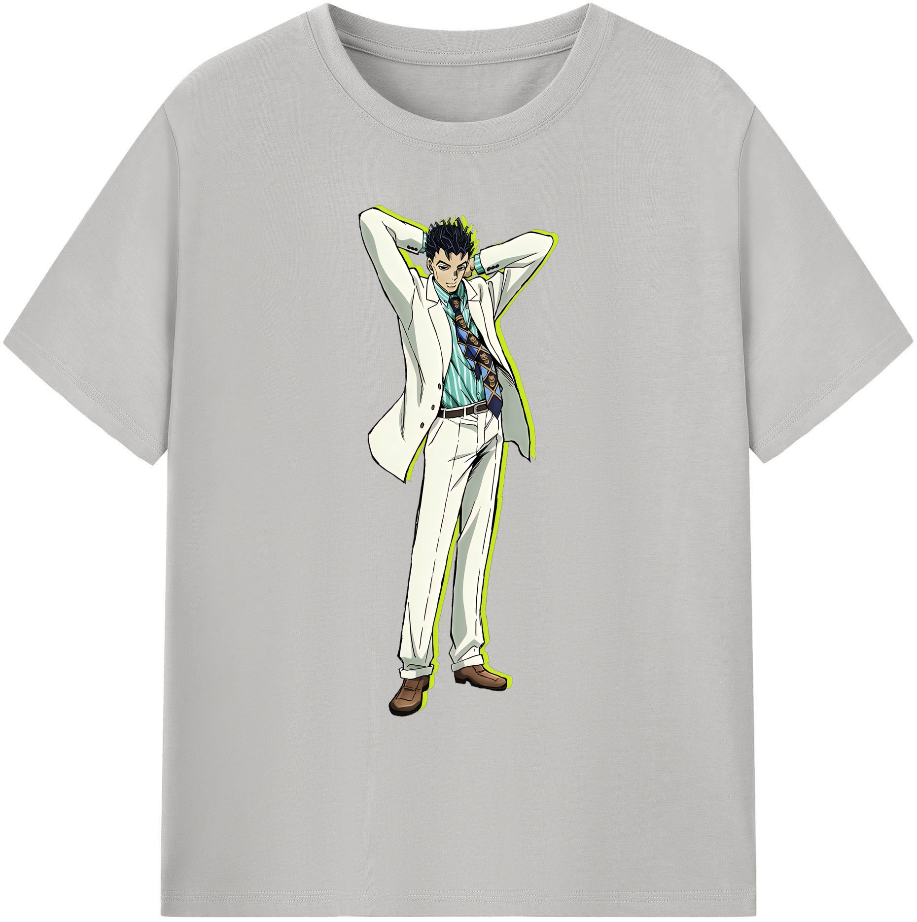 （画像用） ジョジョの奇妙な冒険 きら よしかげ JoJo's Bizarre Adventure Kira Yoshikage 綿100％ メンズ半袖Tシャツ｜肌触りやわらか＆通気性