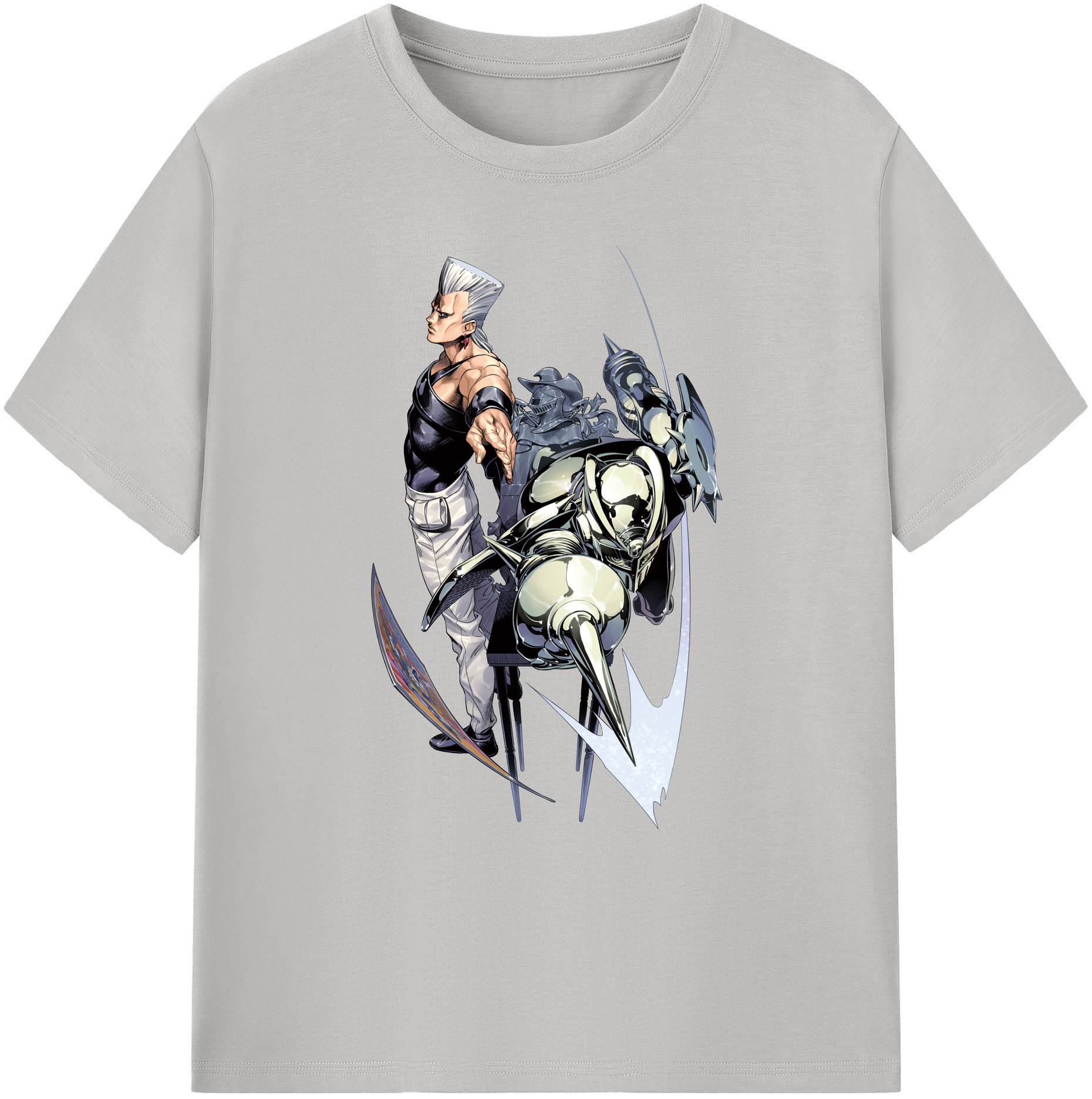 （画像用） ジョジョの奇妙な冒険 ジャン＝ピエール?ポルナレフ JoJo's Bizarre Adventure Jan Pierre Polnareff 綿100％ メンズ半袖Tシャツ｜肌触りやわらか＆通気性