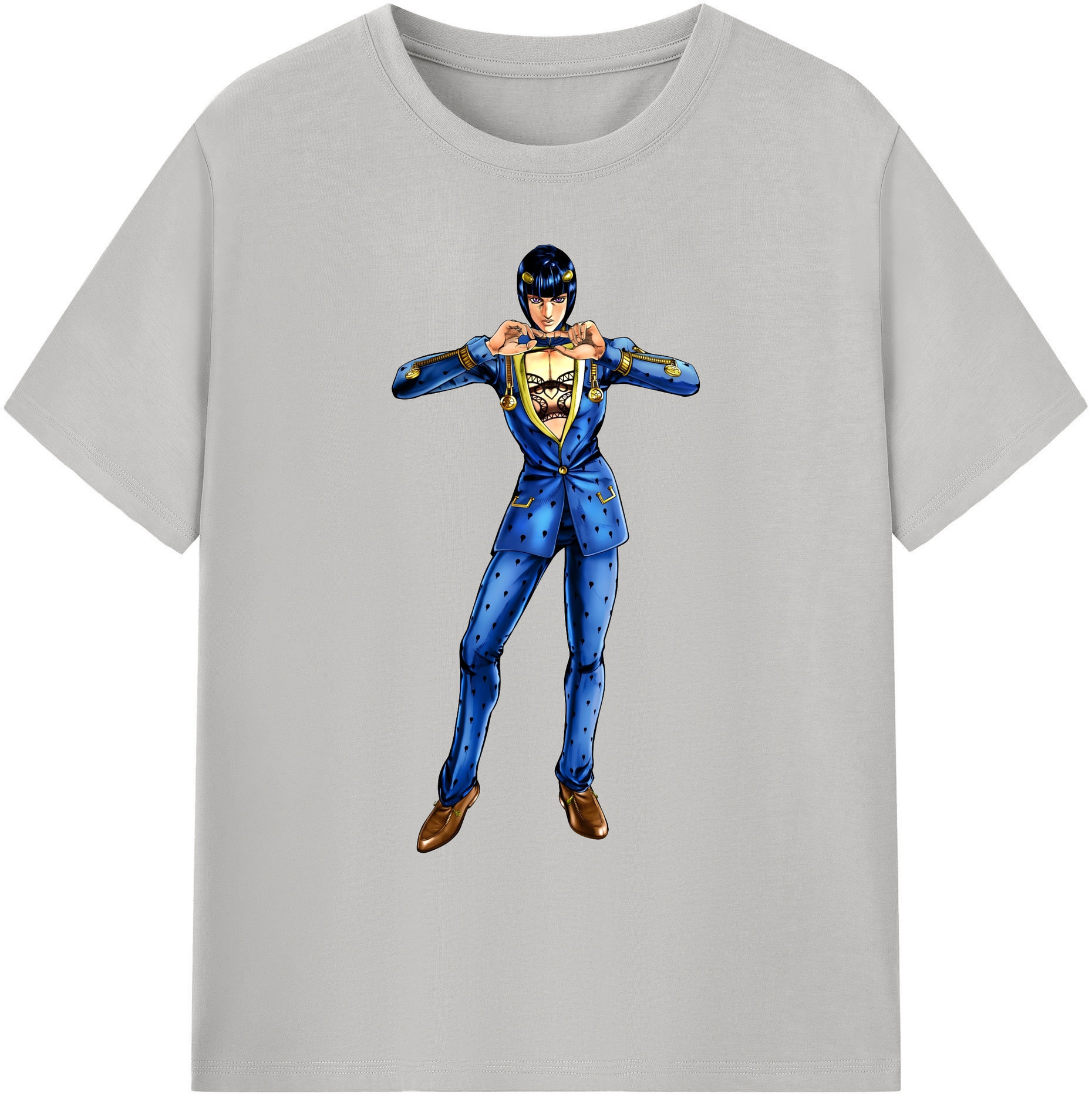 （画像用） ジョジョの奇妙な冒険 ブローノ?ブチャラティ JoJo's Bizarre Adventure Bruno Bucciarati 綿100％ メンズ半袖Tシャツ｜肌触りやわらか＆通気性