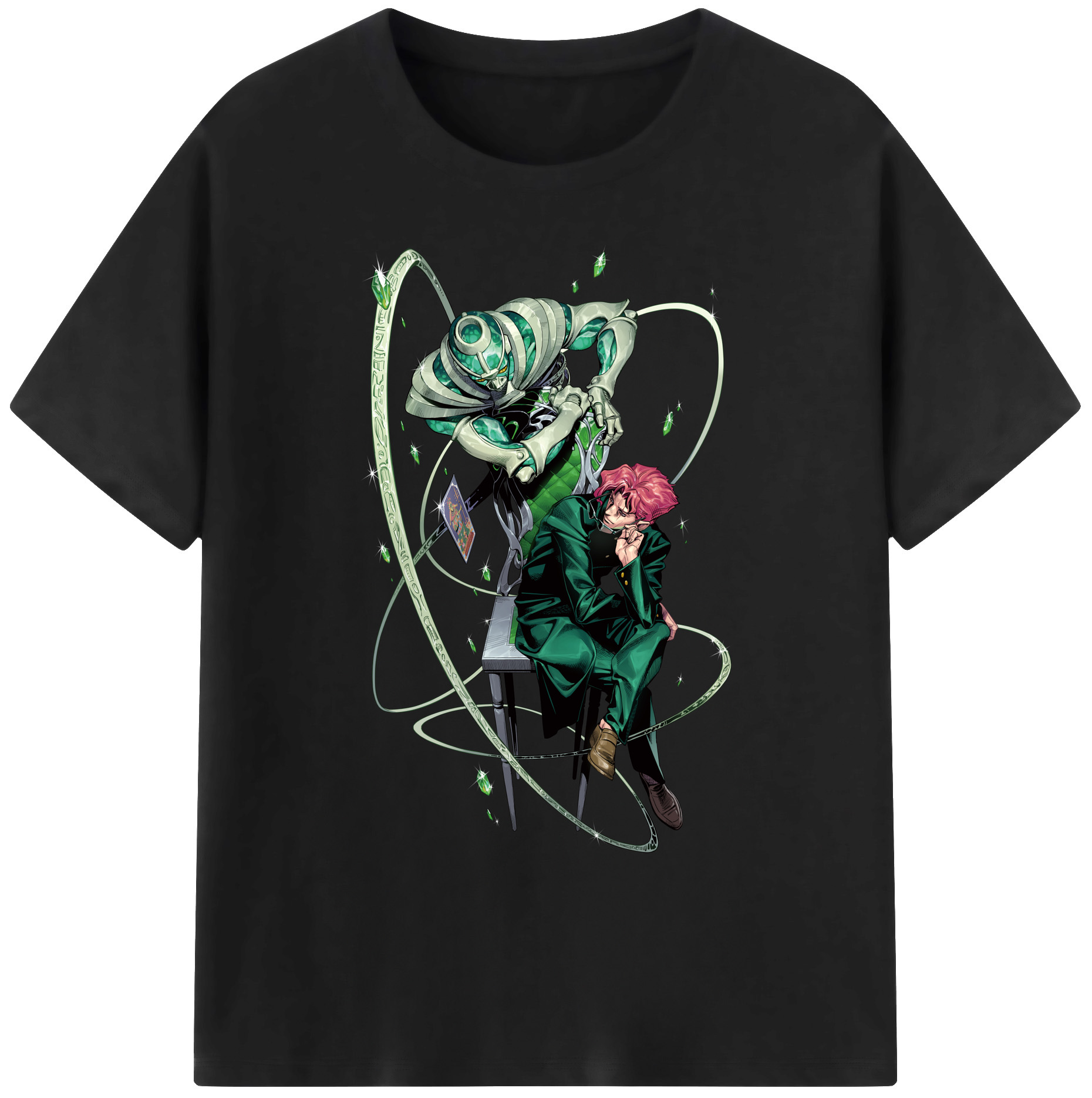 （画像用） ジョジョの奇妙な冒険 花京院 典明（かきょういん のりあき） JoJo's Bizarre Adventure Kakyoin Noriaki 綿100％ メンズ半袖Tシャツ｜肌触りやわらか＆通気性