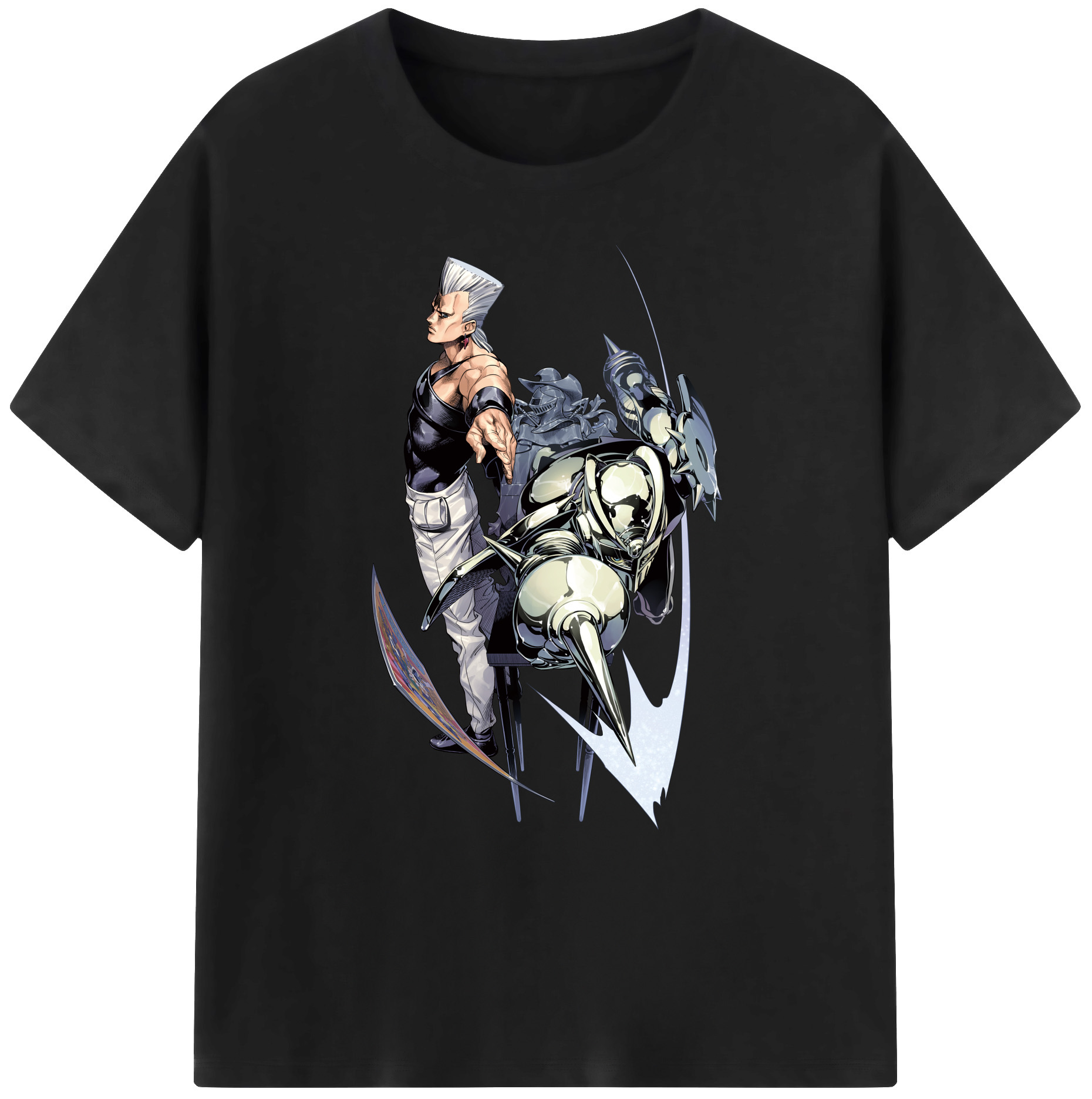 （画像用） ジョジョの奇妙な冒険 ジャン＝ピエール?ポルナレフ JoJo's Bizarre Adventure Jan Pierre Polnareff 綿100％ メンズ半袖Tシャツ｜肌触りやわらか＆通気性