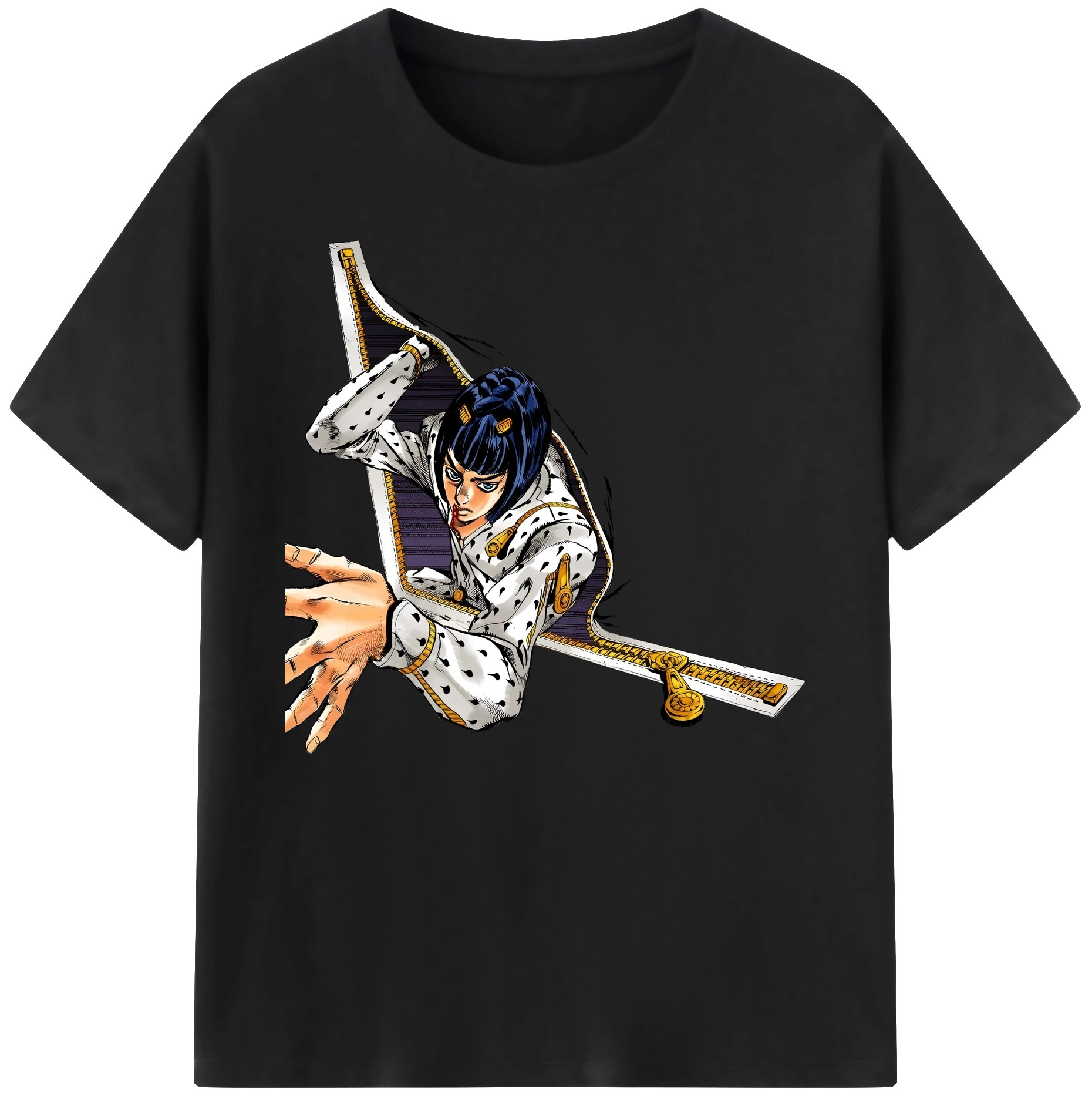 （画像用） ジョジョの奇妙な冒険 ブローノ?ブチャラティ JoJo's Bizarre Adventure Bruno Bucciarati 綿100％ メンズ半袖Tシャツ｜肌触りやわらか＆通気性