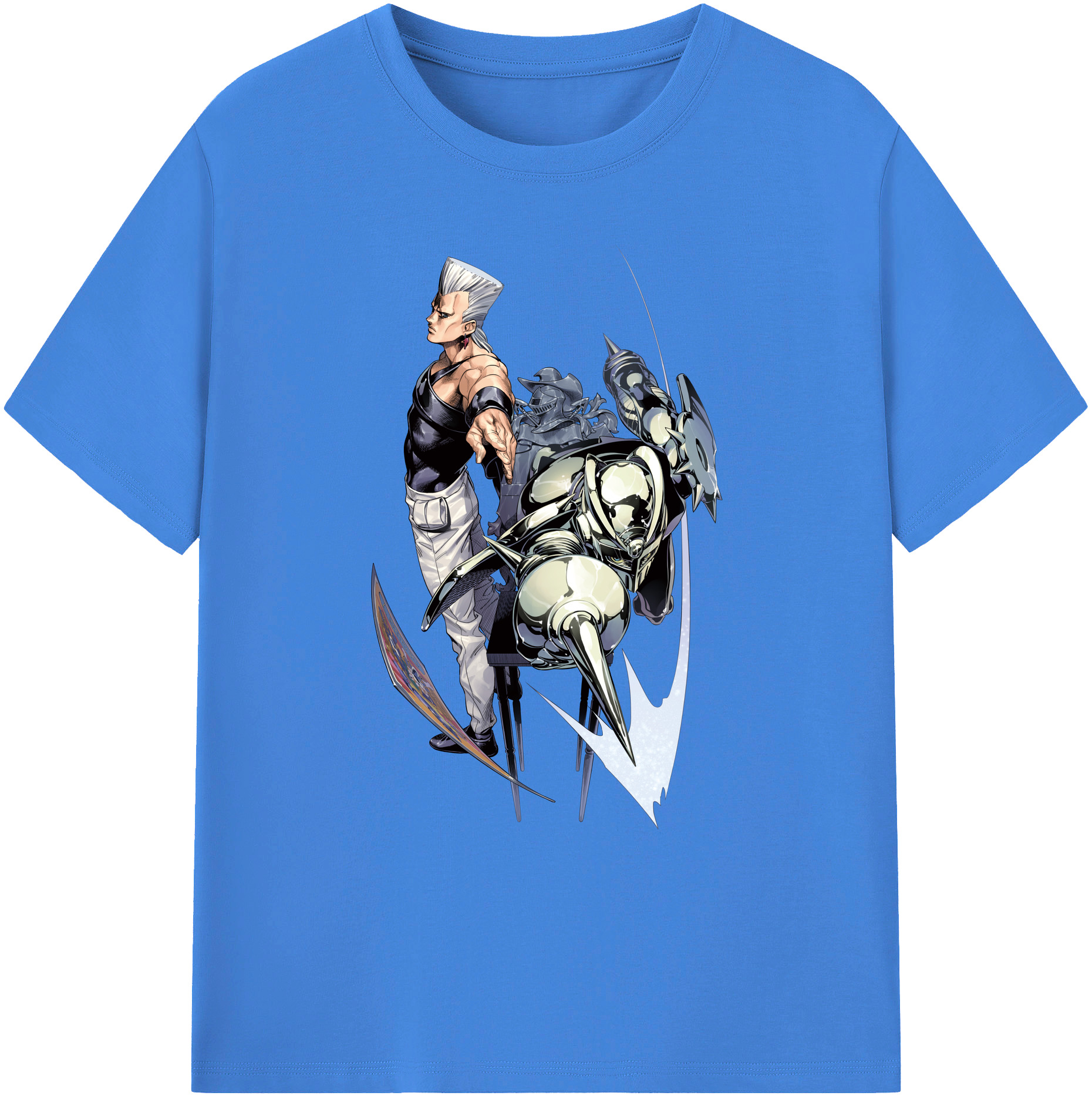 （画像用） ジョジョの奇妙な冒険 ジャン＝ピエール?ポルナレフ JoJo's Bizarre Adventure Jan Pierre Polnareff 綿100％ メンズ半袖Tシャツ｜肌触りやわらか＆通気性