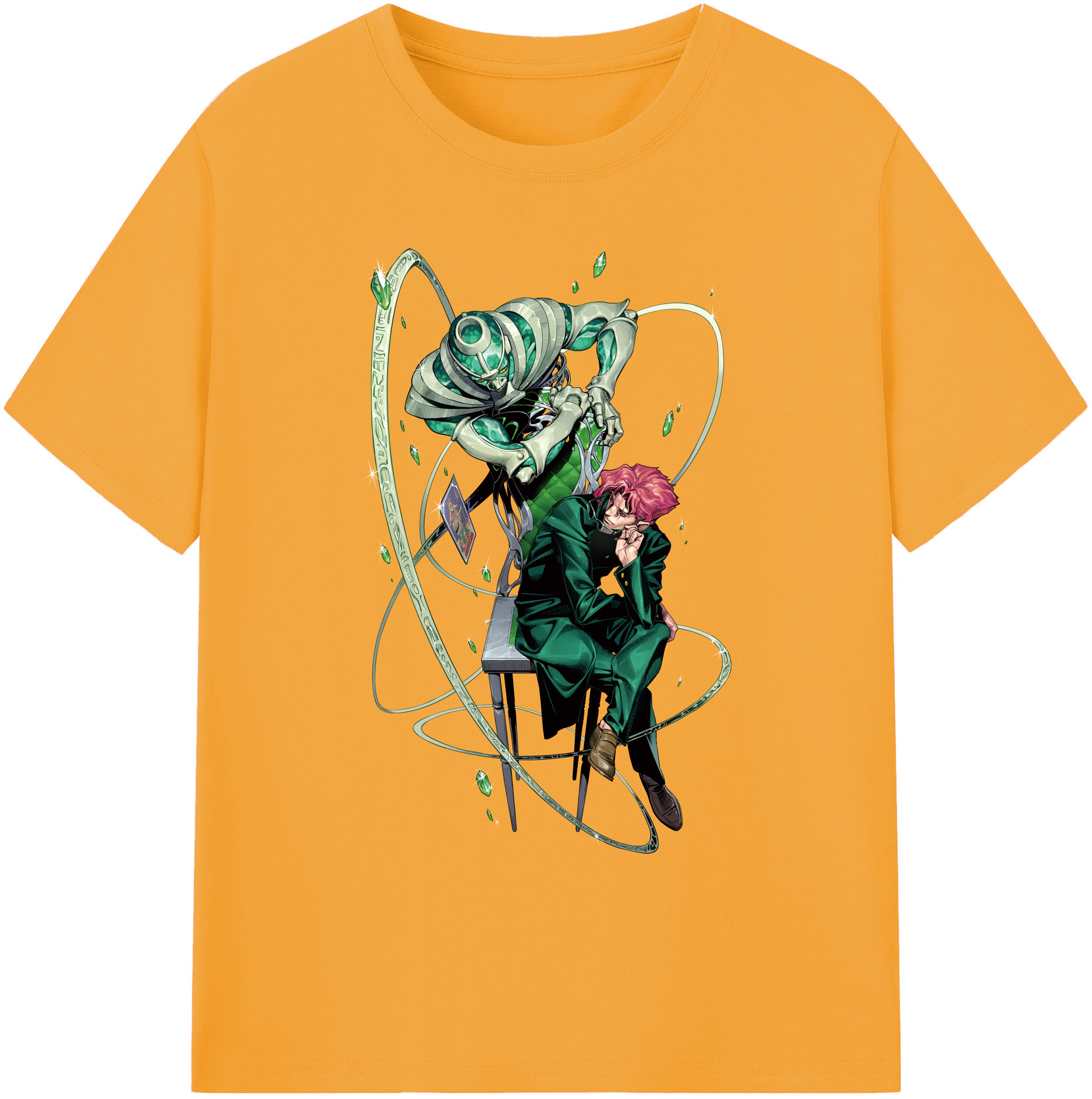 （画像用） ジョジョの奇妙な冒険 花京院 典明（かきょういん のりあき） JoJo's Bizarre Adventure Kakyoin Noriaki 綿100％ メンズ半袖Tシャツ｜肌触りやわらか＆通気性