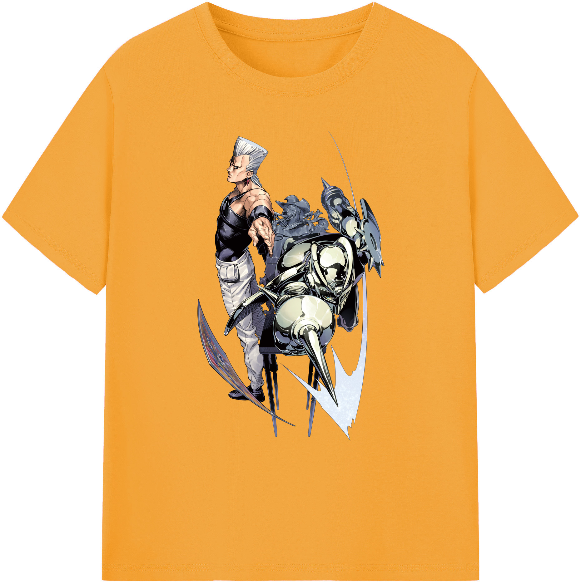 （画像用） ジョジョの奇妙な冒険 ジャン＝ピエール?ポルナレフ JoJo's Bizarre Adventure Jan Pierre Polnareff 綿100％ メンズ半袖Tシャツ｜肌触りやわらか＆通気性