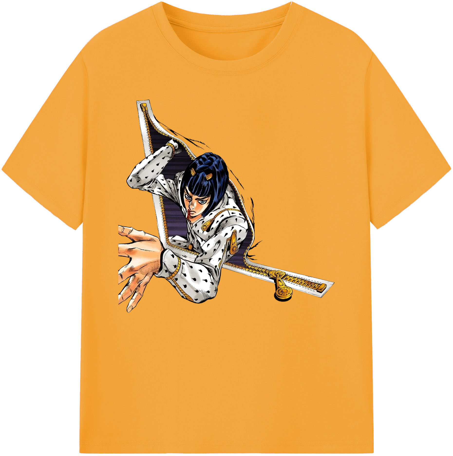 （画像用） ジョジョの奇妙な冒険 ブローノ?ブチャラティ JoJo's Bizarre Adventure Bruno Bucciarati 綿100％ メンズ半袖Tシャツ｜肌触りやわらか＆通気性