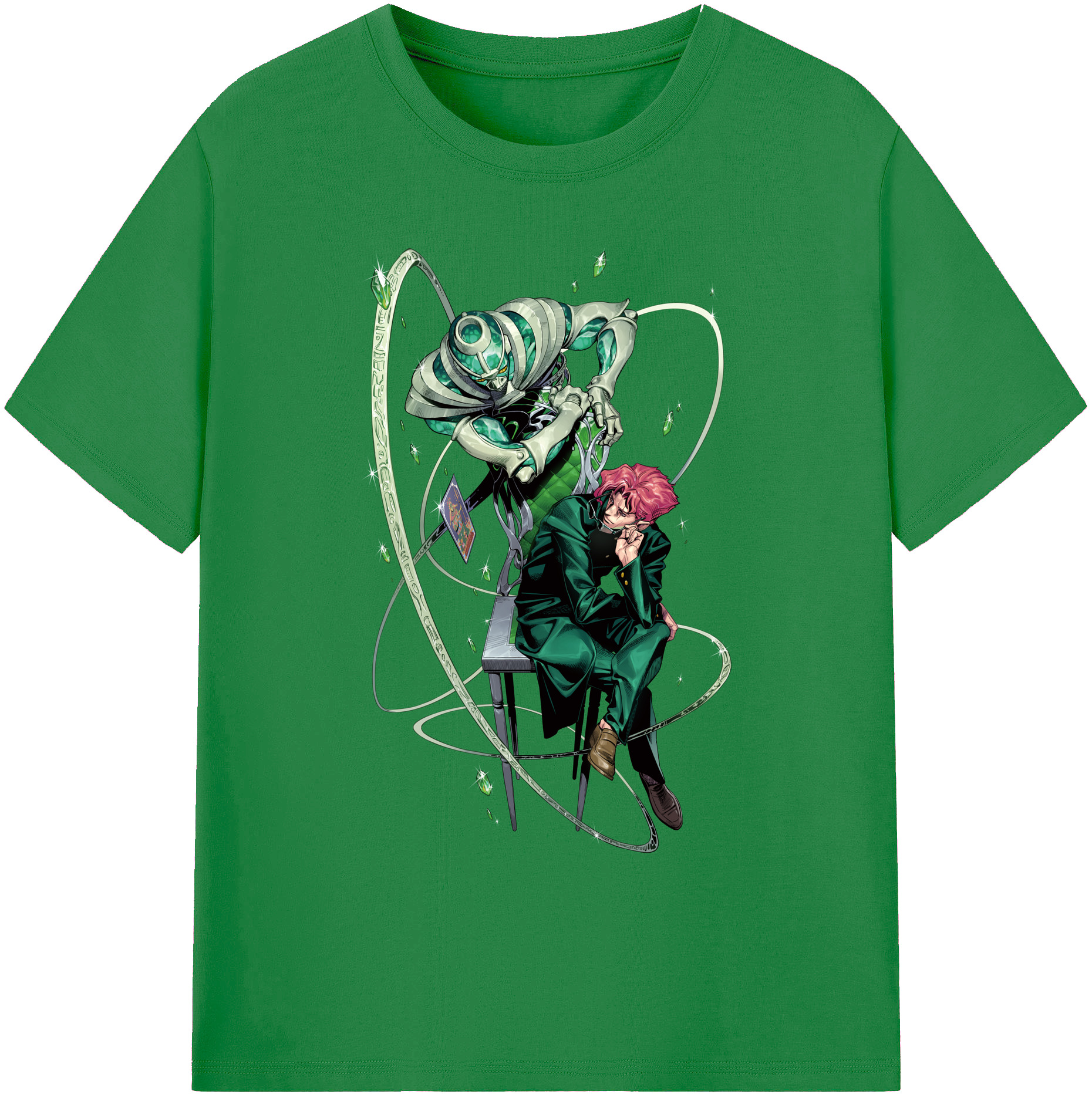 （画像用） ジョジョの奇妙な冒険 花京院 典明（かきょういん のりあき） JoJo's Bizarre Adventure Kakyoin Noriaki 綿100％ メンズ半袖Tシャツ｜肌触りやわらか＆通気性