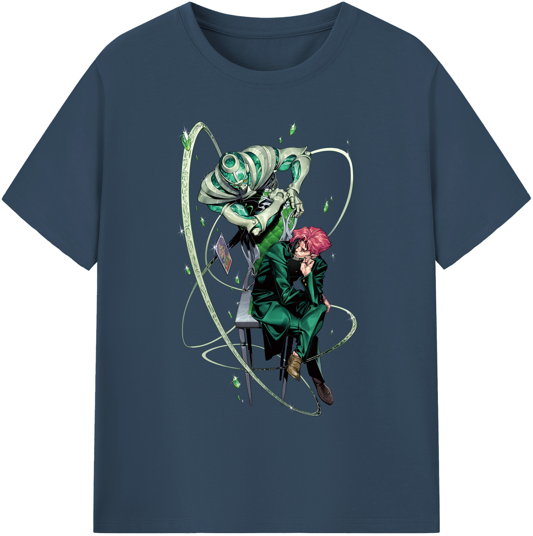 （画像用） ジョジョの奇妙な冒険 花京院 典明（かきょういん のりあき） JoJo's Bizarre Adventure Kakyoin Noriaki 綿100％ メンズ半袖Tシャツ｜肌触りやわらか＆通気性