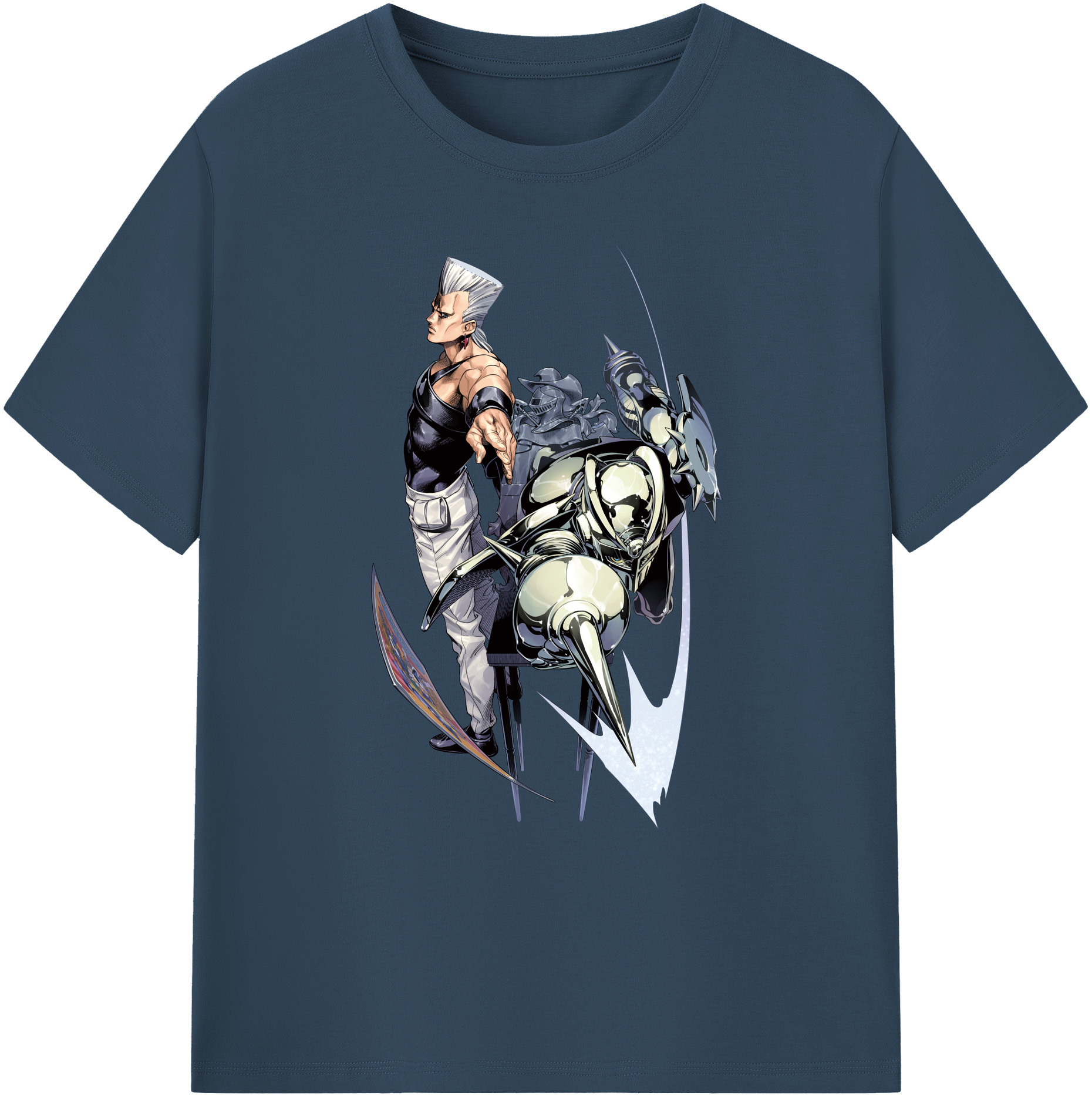 （画像用） ジョジョの奇妙な冒険 ジャン＝ピエール?ポルナレフ JoJo's Bizarre Adventure Jan Pierre Polnareff 綿100％ メンズ半袖Tシャツ｜肌触りやわらか＆通気性