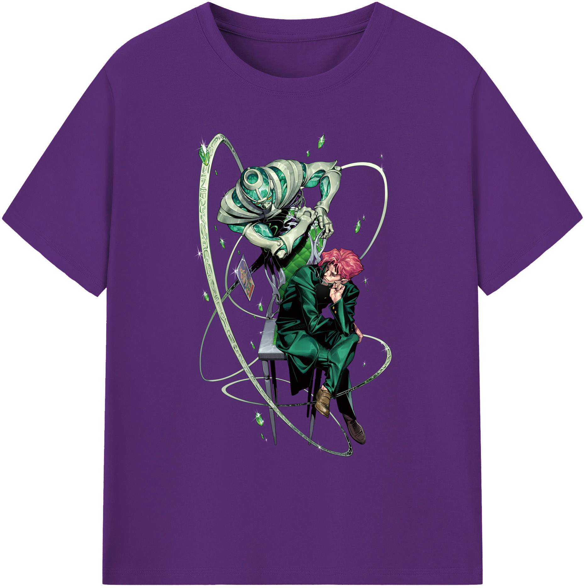 （画像用） ジョジョの奇妙な冒険 花京院 典明（かきょういん のりあき） JoJo's Bizarre Adventure Kakyoin Noriaki 綿100％ メンズ半袖Tシャツ｜肌触りやわらか＆通気性