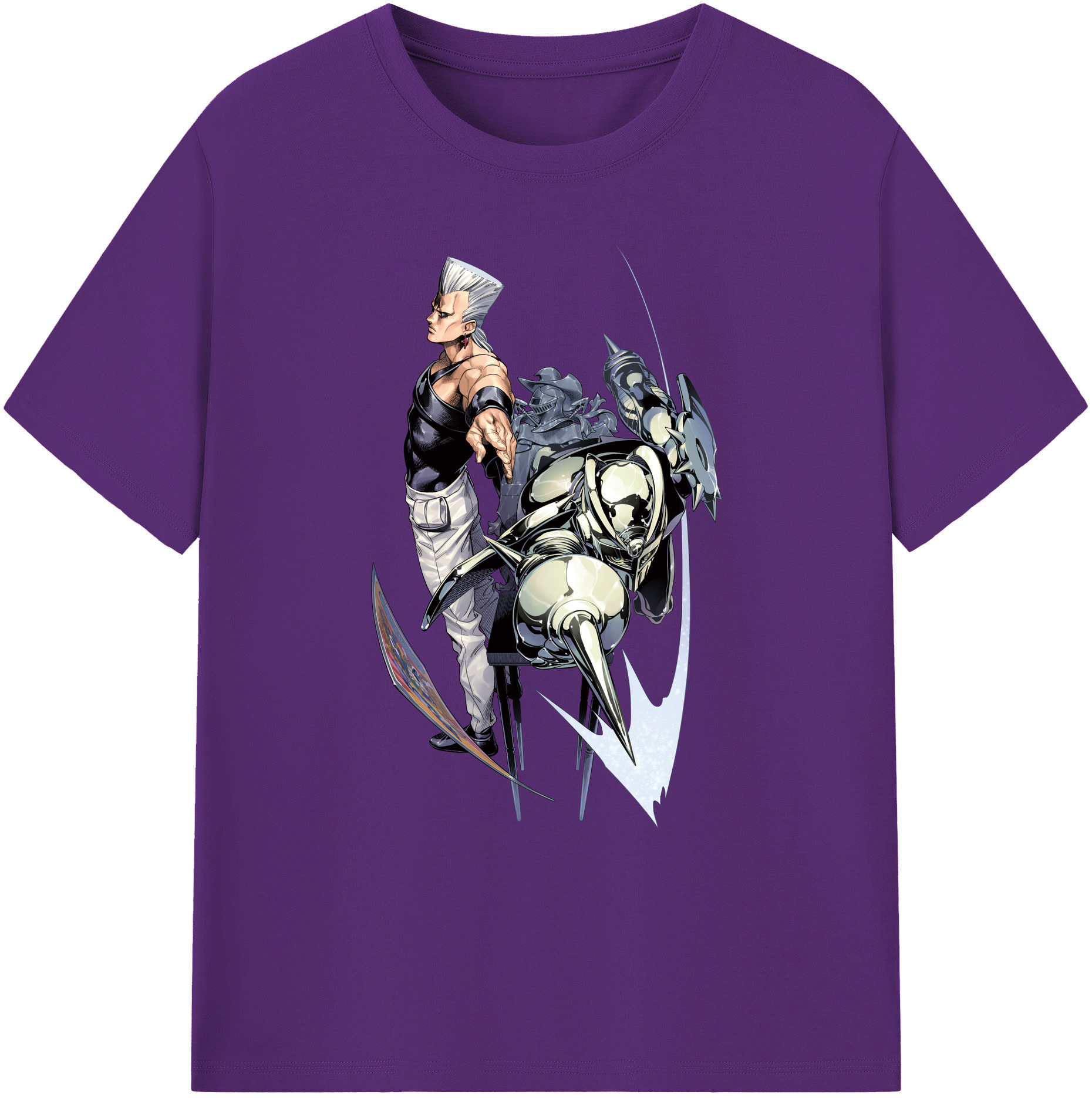 （画像用） ジョジョの奇妙な冒険 ジャン＝ピエール?ポルナレフ JoJo's Bizarre Adventure Jan Pierre Polnareff 綿100％ メンズ半袖Tシャツ｜肌触りやわらか＆通気性