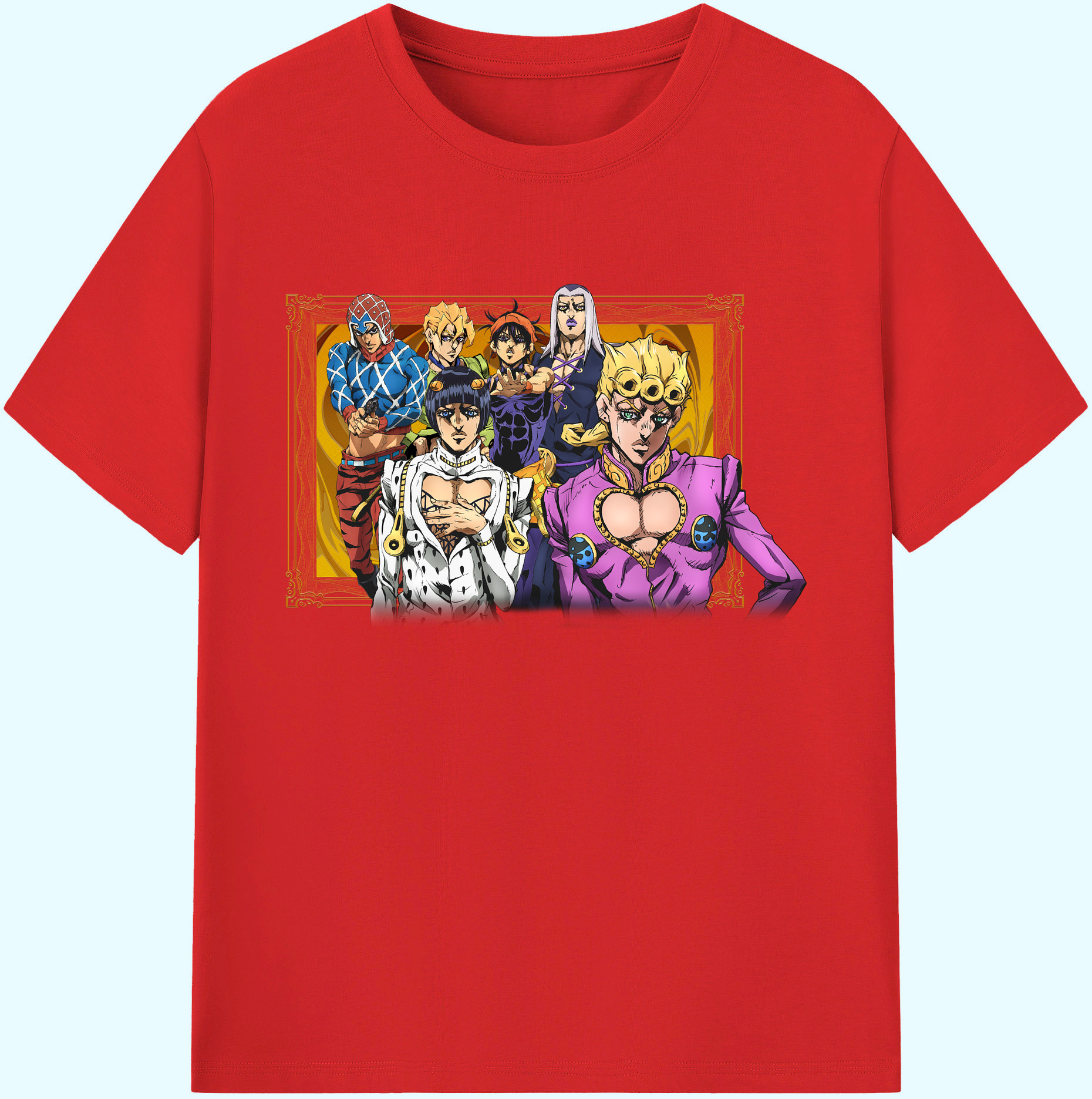 （画像用） ジョジョの奇妙な冒険 ジョルノ?ジョバァーナ JoJo's Bizarre Adventure Giorno Giovanna 綿100％ メンズ半袖Tシャツ｜肌触りやわらか＆通気性
