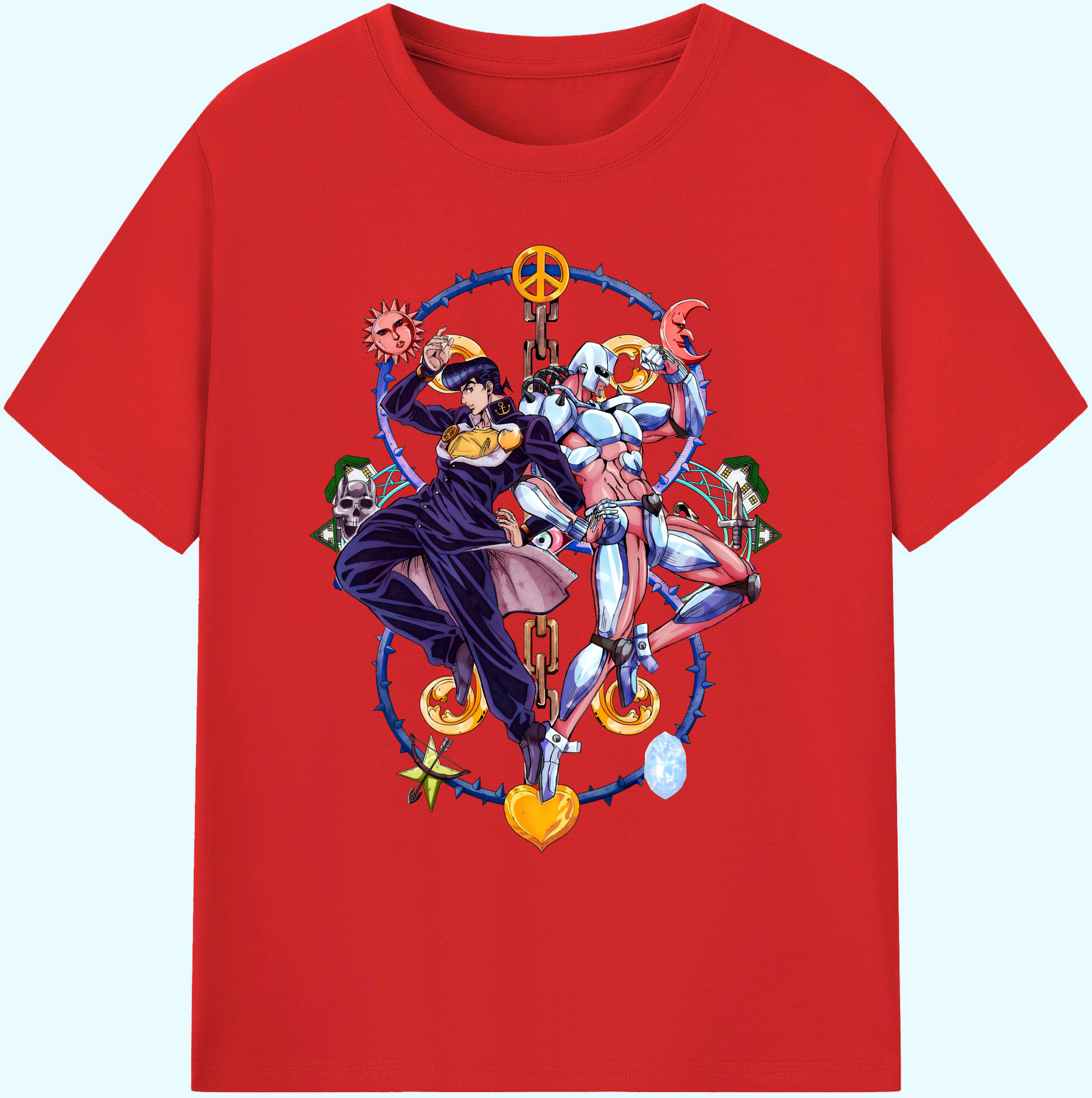 （画像用） ジョジョの奇妙な冒険 ひがしかた じょうすけ JoJo's Bizarre Adventure Higashikata Josuke 綿100％ メンズ半袖Tシャツ｜肌触りやわらか＆通気性
