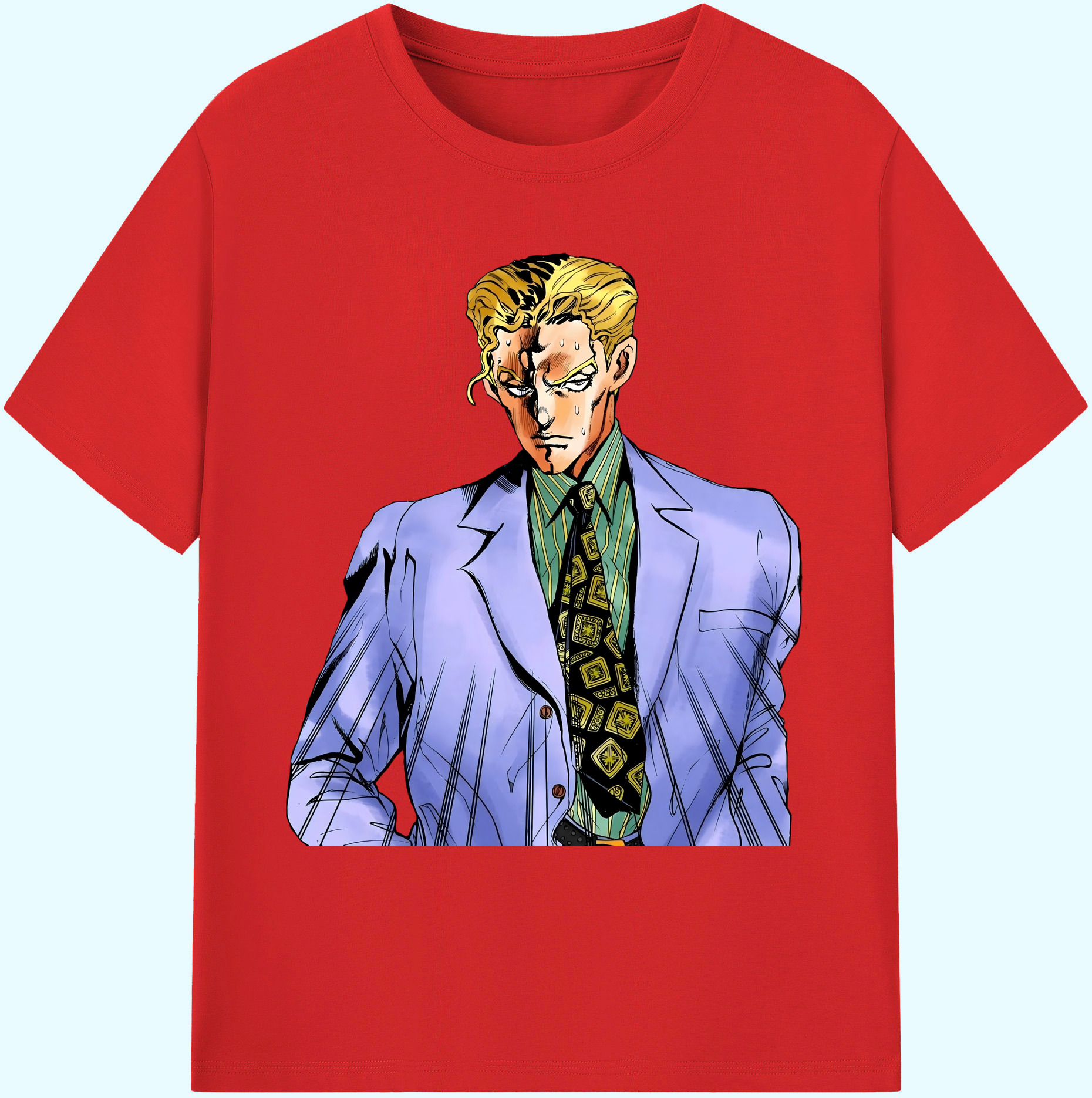 （画像用） ジョジョの奇妙な冒険 きら よしかげ JoJo's Bizarre Adventure Kira Yoshikage 綿100％ メンズ半袖Tシャツ｜肌触りやわらか＆通気性