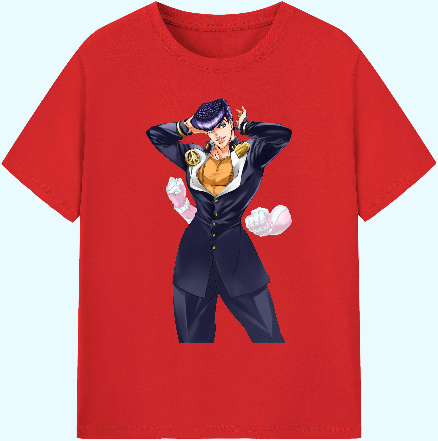 （画像用） ジョジョの奇妙な冒険 ひがしかた じょうすけ JoJo's Bizarre Adventure Higashikata Josuke 綿100％ メンズ半袖Tシャツ｜肌触りやわらか＆通気性