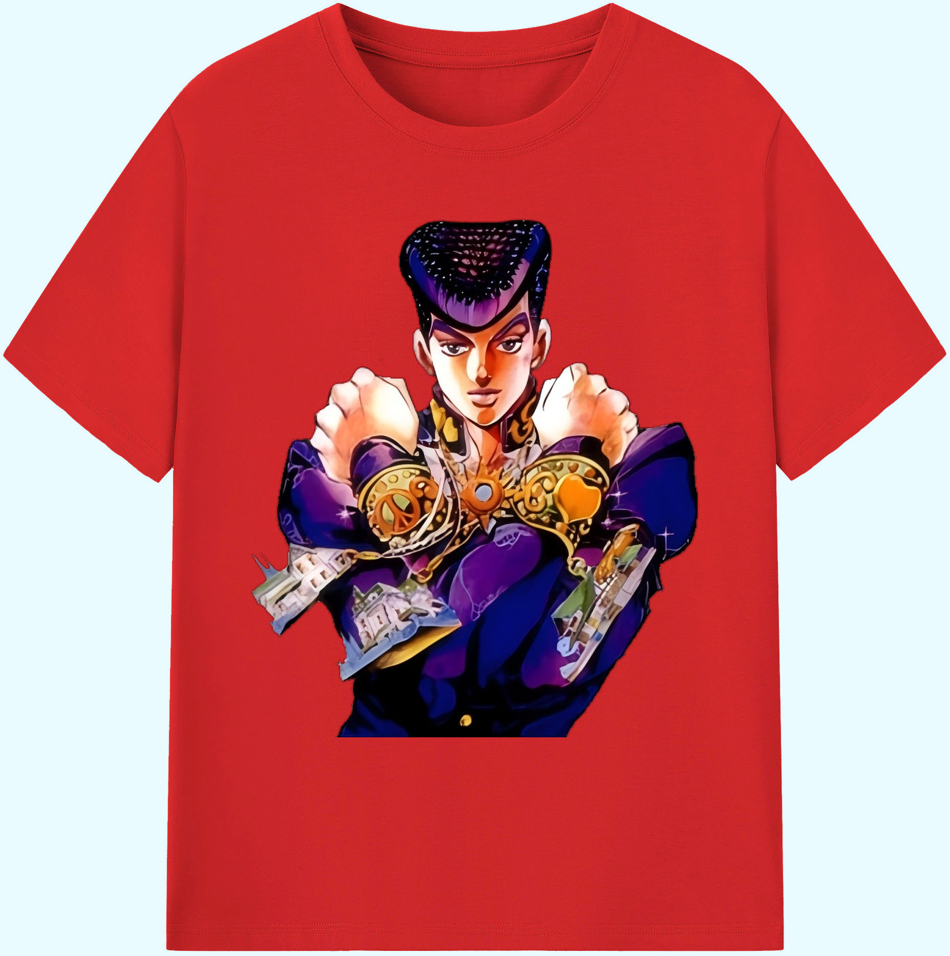 （画像用） ジョジョの奇妙な冒険 ひがしかた じょうすけ JoJo's Bizarre Adventure Higashikata Josuke 綿100％ メンズ半袖Tシャツ｜肌触りやわらか＆通気性
