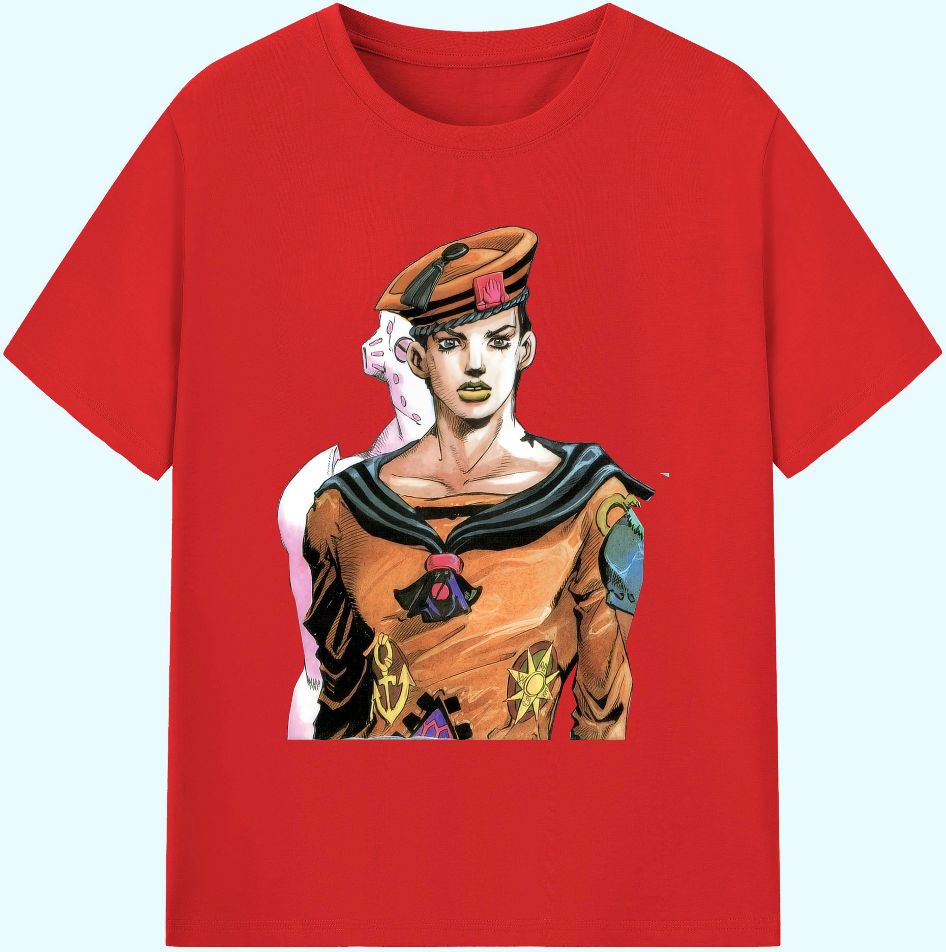 （画像用） ジョジョの奇妙な冒険 東方定助 JoJo's Bizarre Adventure Higashikata Josuke 綿100％ メンズ半袖Tシャツ｜肌触りやわらか＆通気性