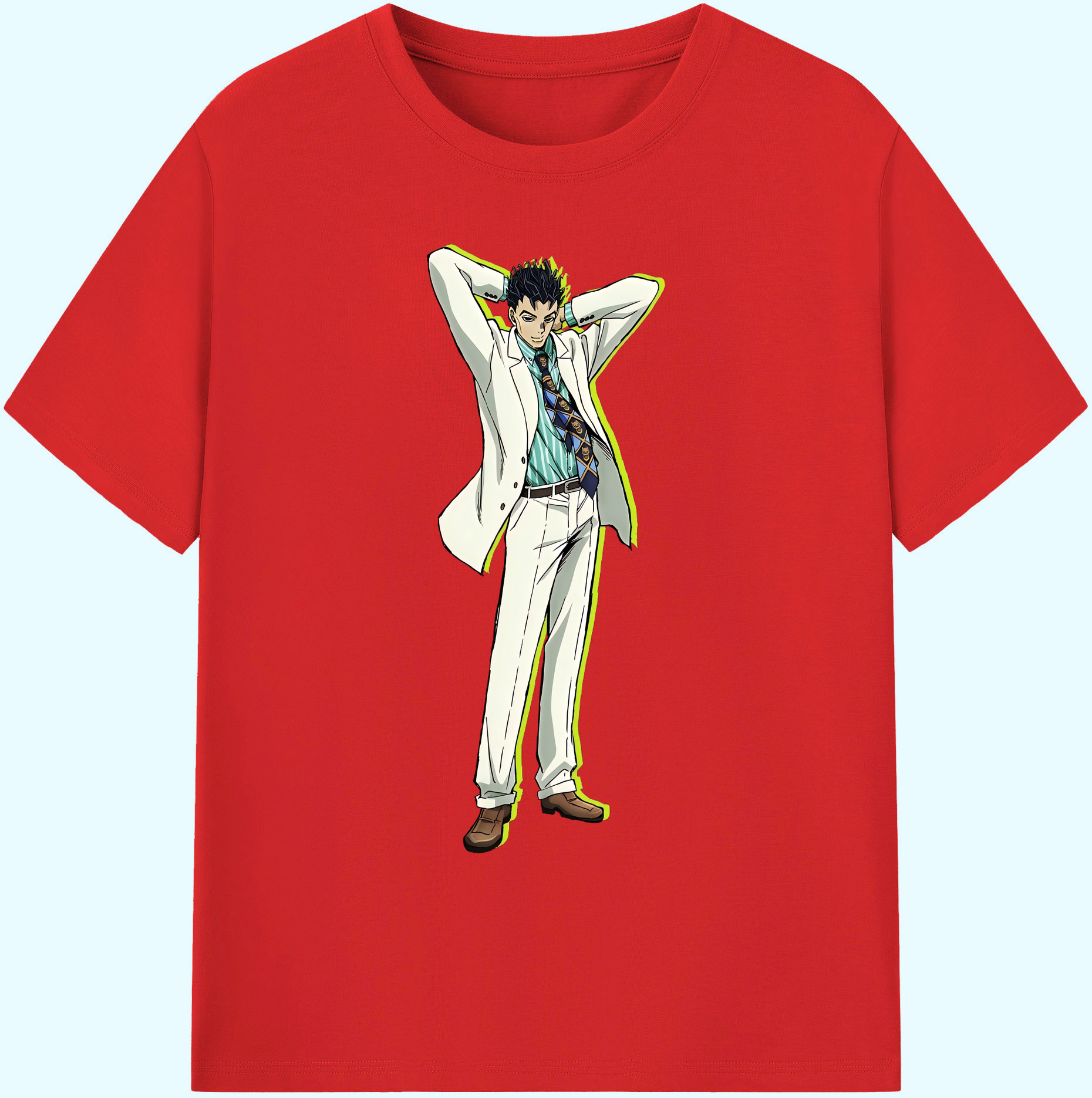 （画像用） ジョジョの奇妙な冒険 きら よしかげ JoJo's Bizarre Adventure Kira Yoshikage 綿100％ メンズ半袖Tシャツ｜肌触りやわらか＆通気性