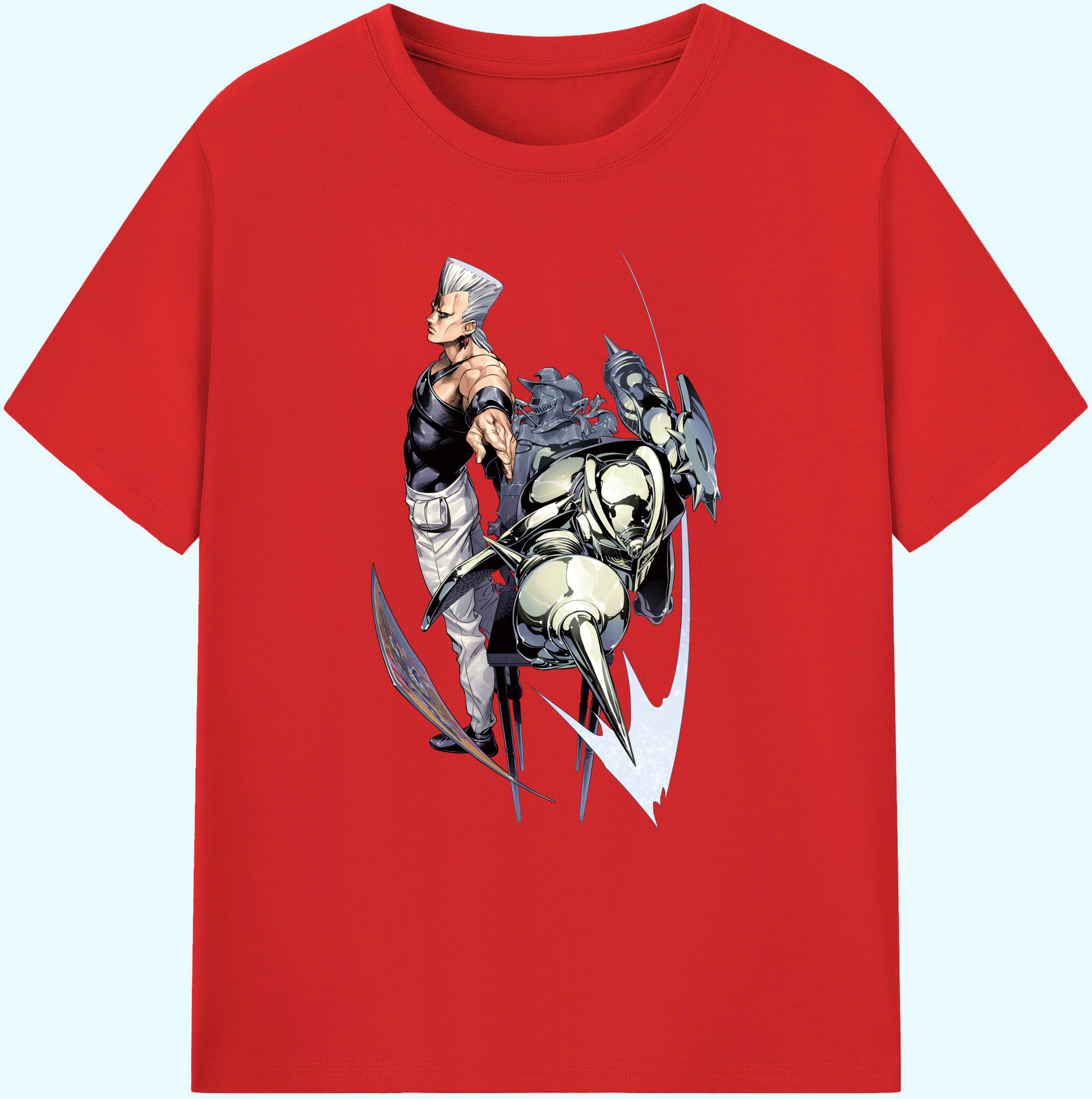 （画像用） ジョジョの奇妙な冒険 ジャン＝ピエール?ポルナレフ JoJo's Bizarre Adventure Jan Pierre Polnareff 綿100％ メンズ半袖Tシャツ｜肌触りやわらか＆通気性